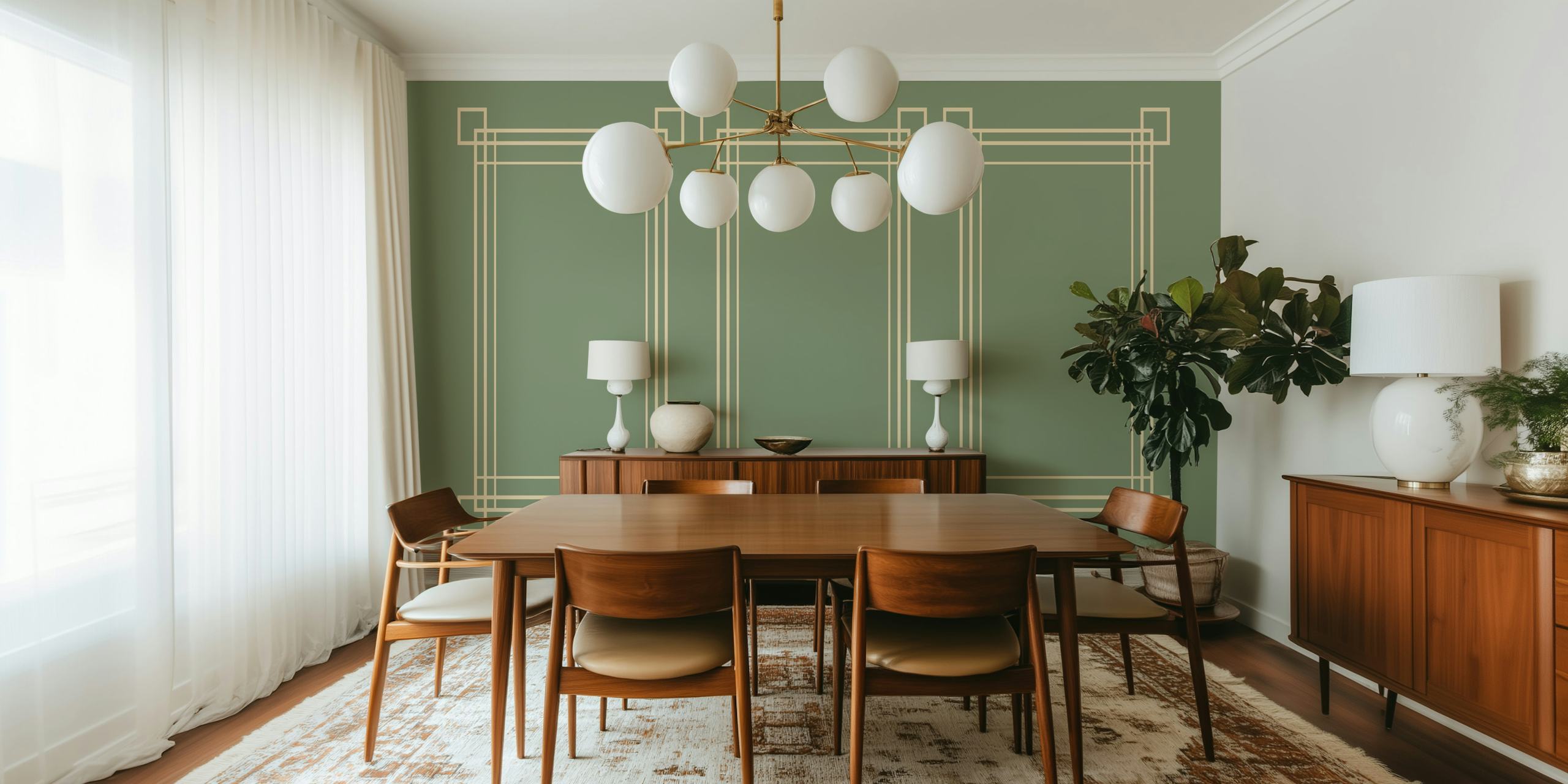 Tapeta Sage Art Deco vystavená v místnosti