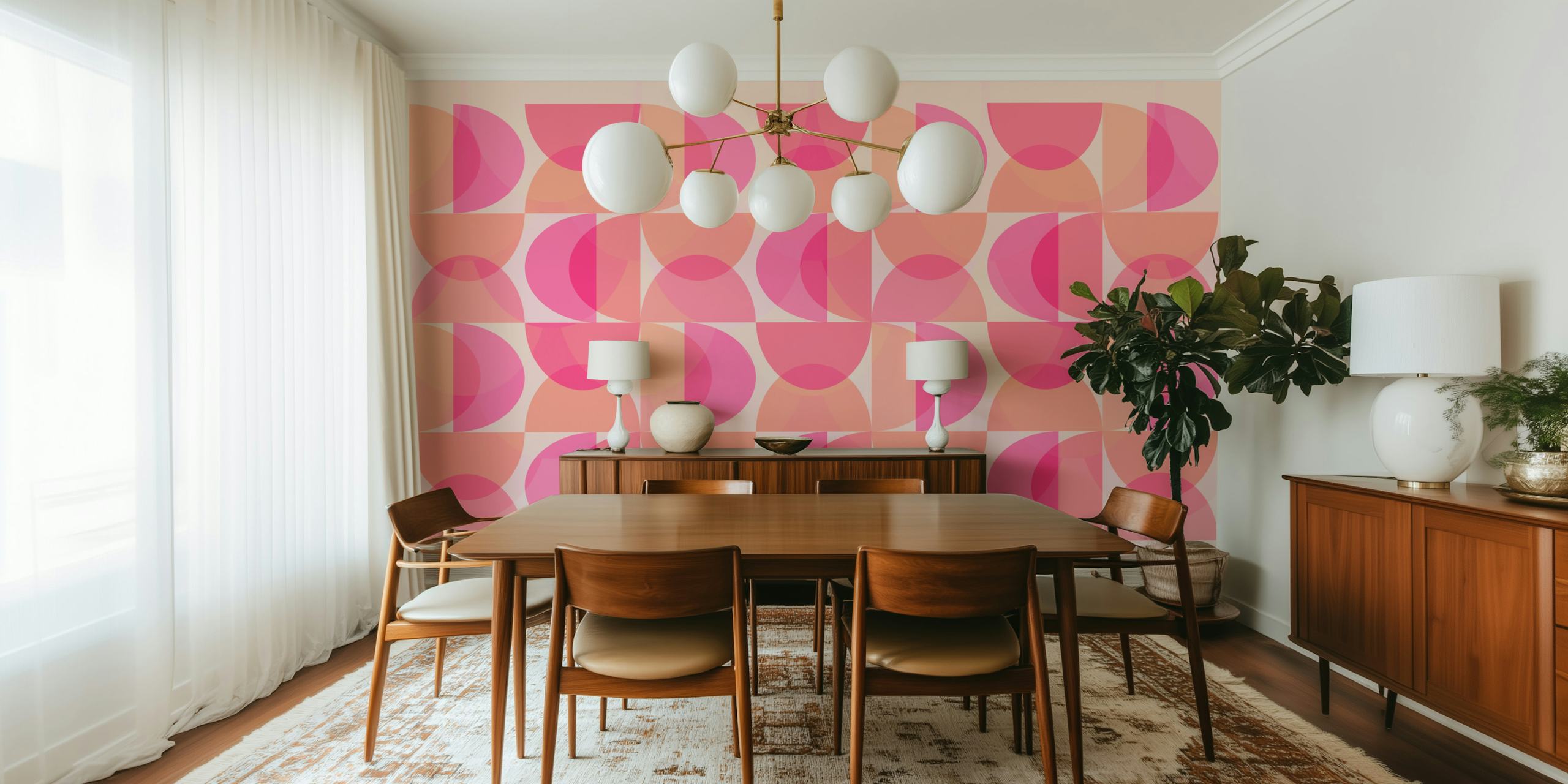 Geometric semicircles in shades of pink and blush wallpaper