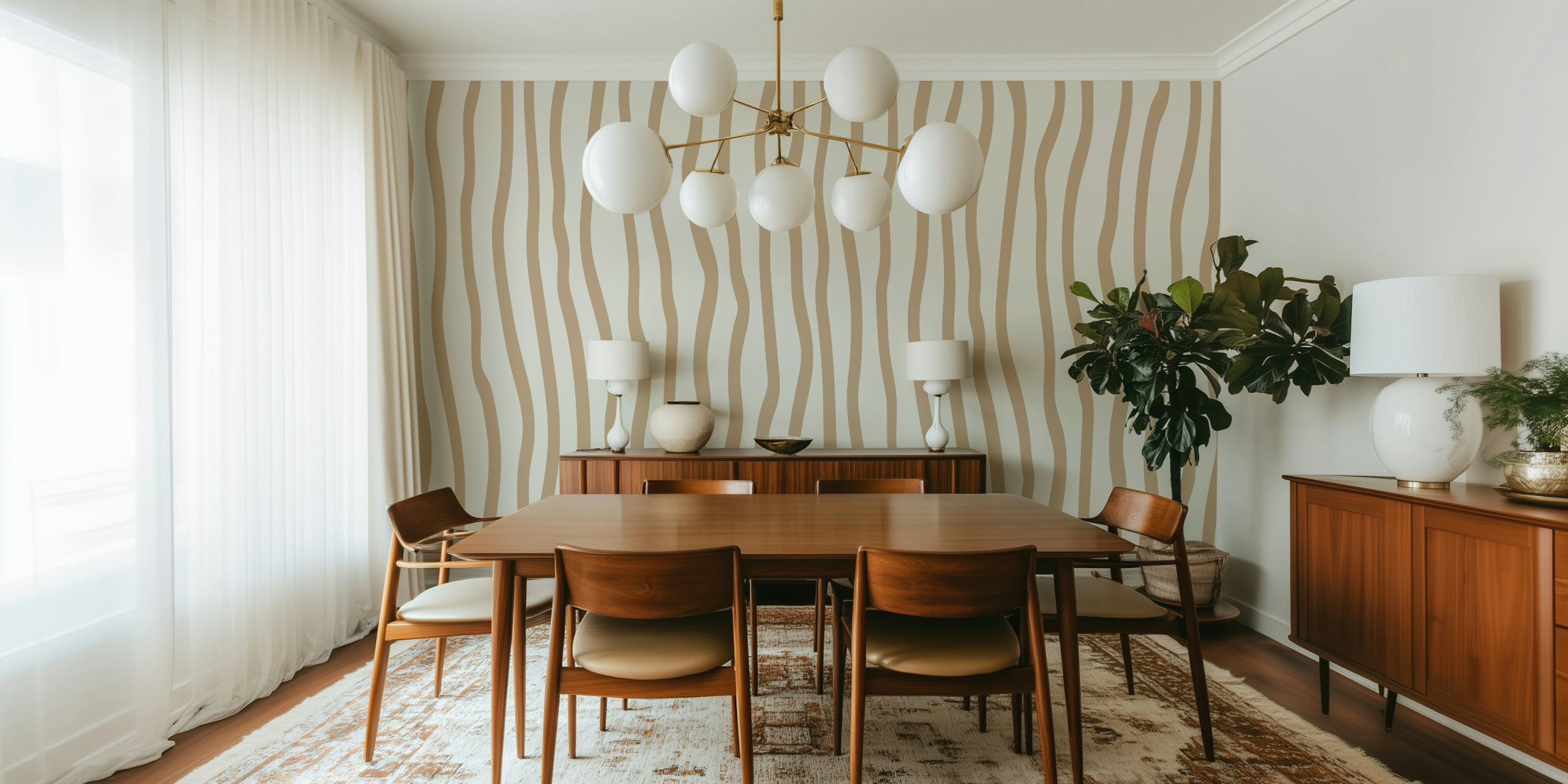 Ταπετσαρία Beige Wavy Serenity σε ένα δωμάτιο