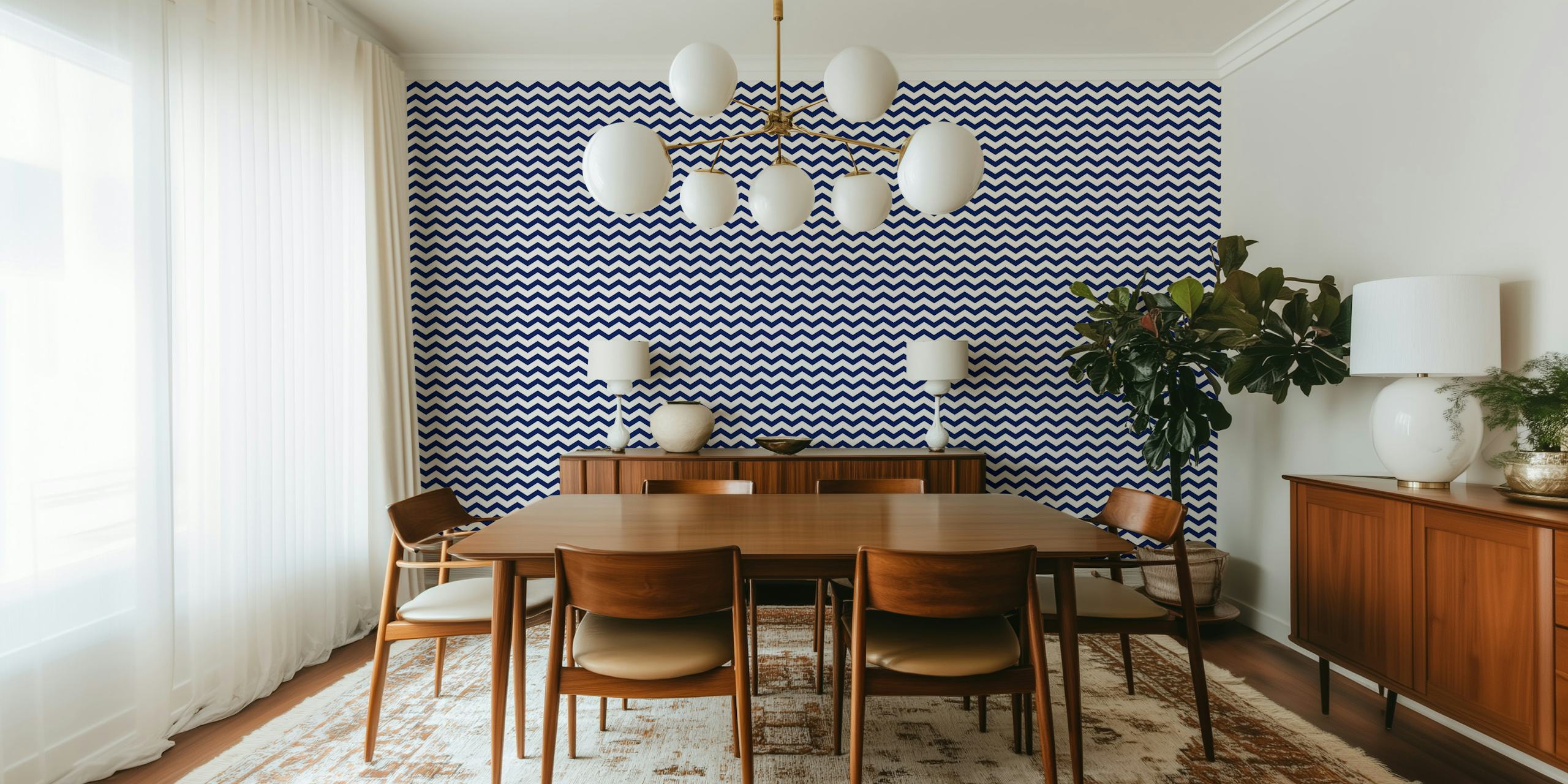Tapeta Striped Scandi Wave Blue w pokoju