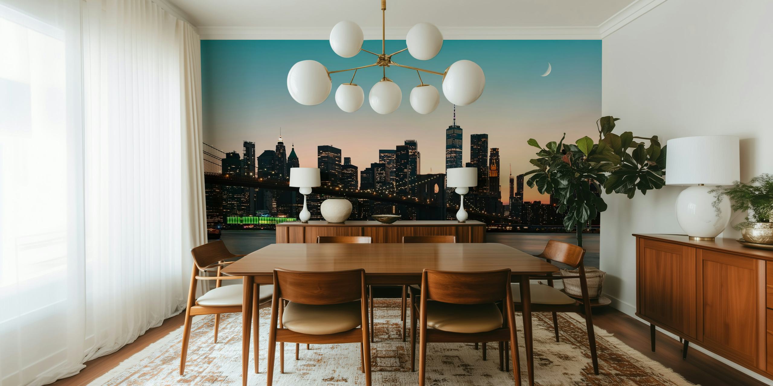 Tapetti Moonrise Manhattanin horisontissa