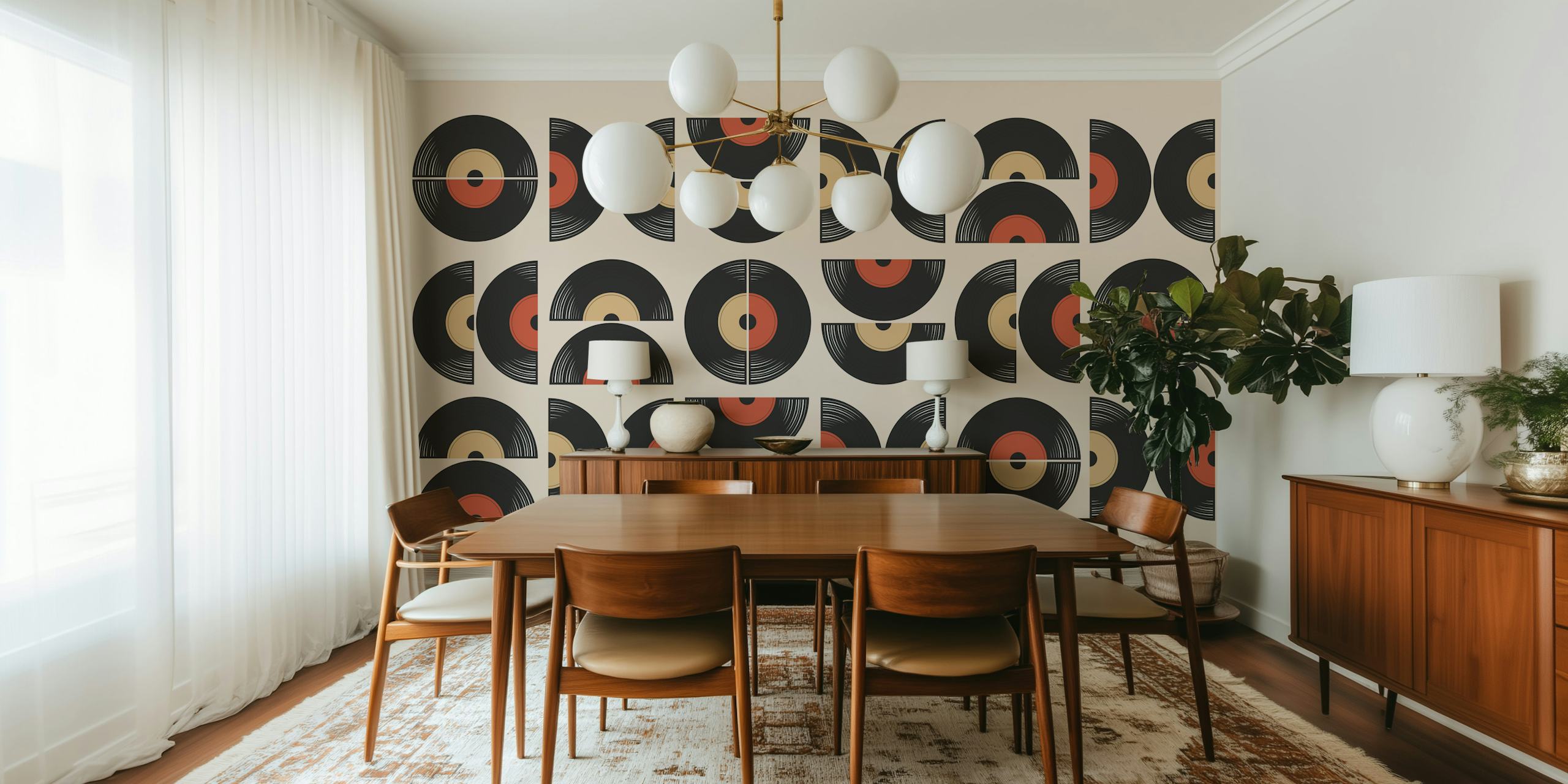Mid Century Bauhaus Music Mosaic wallpaper in a room