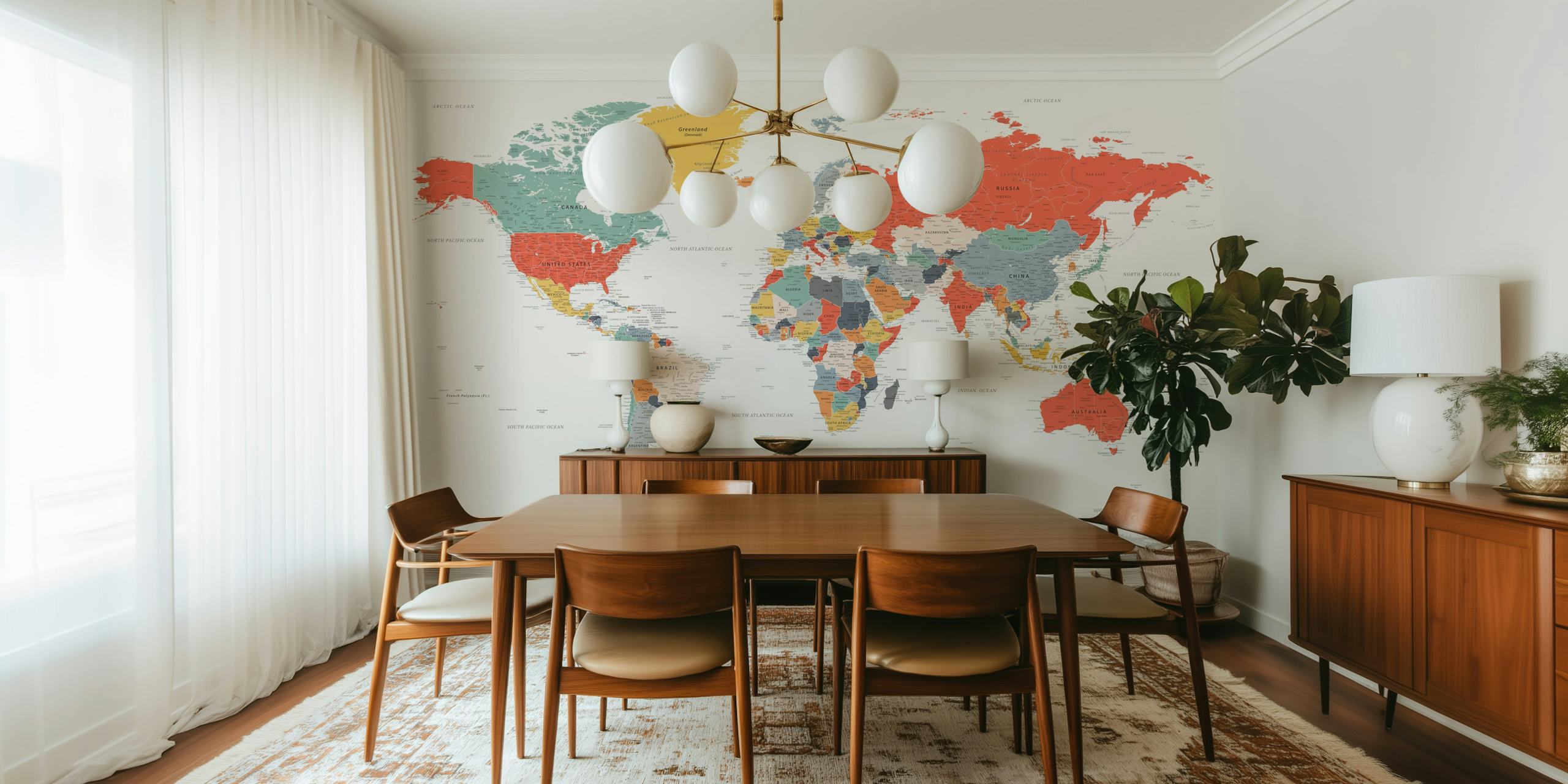 Colorful world map design with geographic details wallpaper