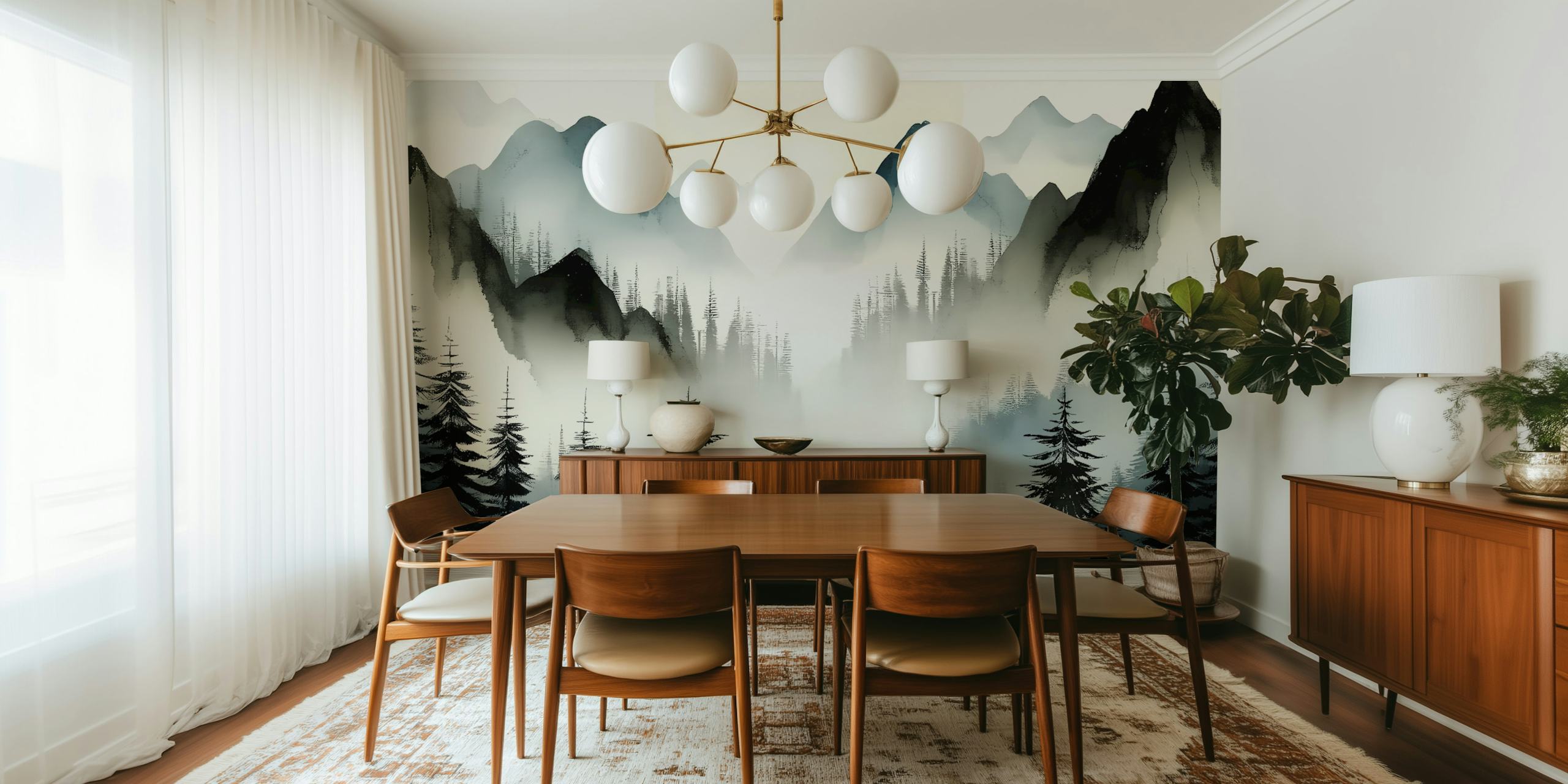 Misty Mountain Escape wallpaper in a room