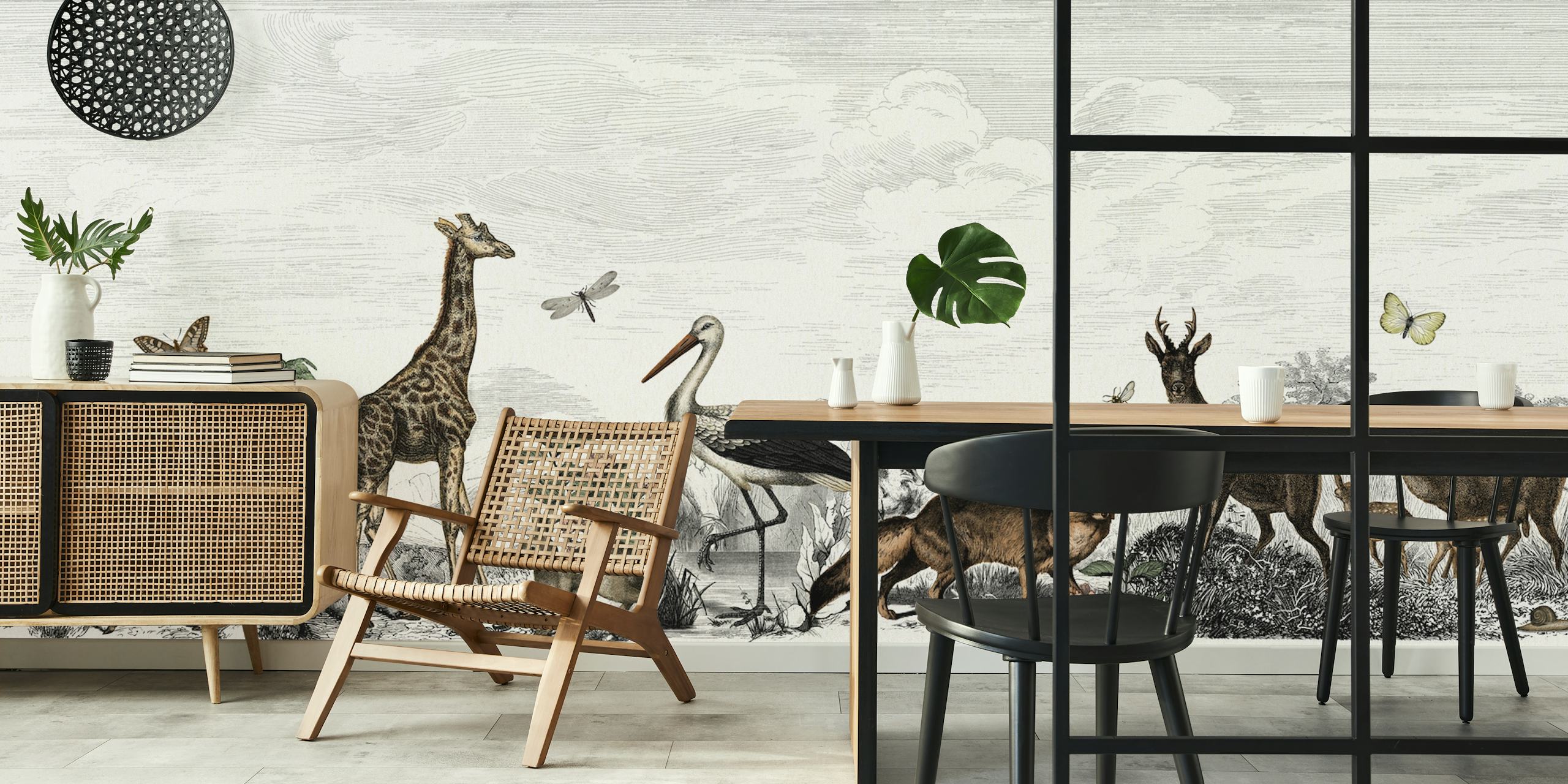 Vintage animals in shades of brown and green wallpaper