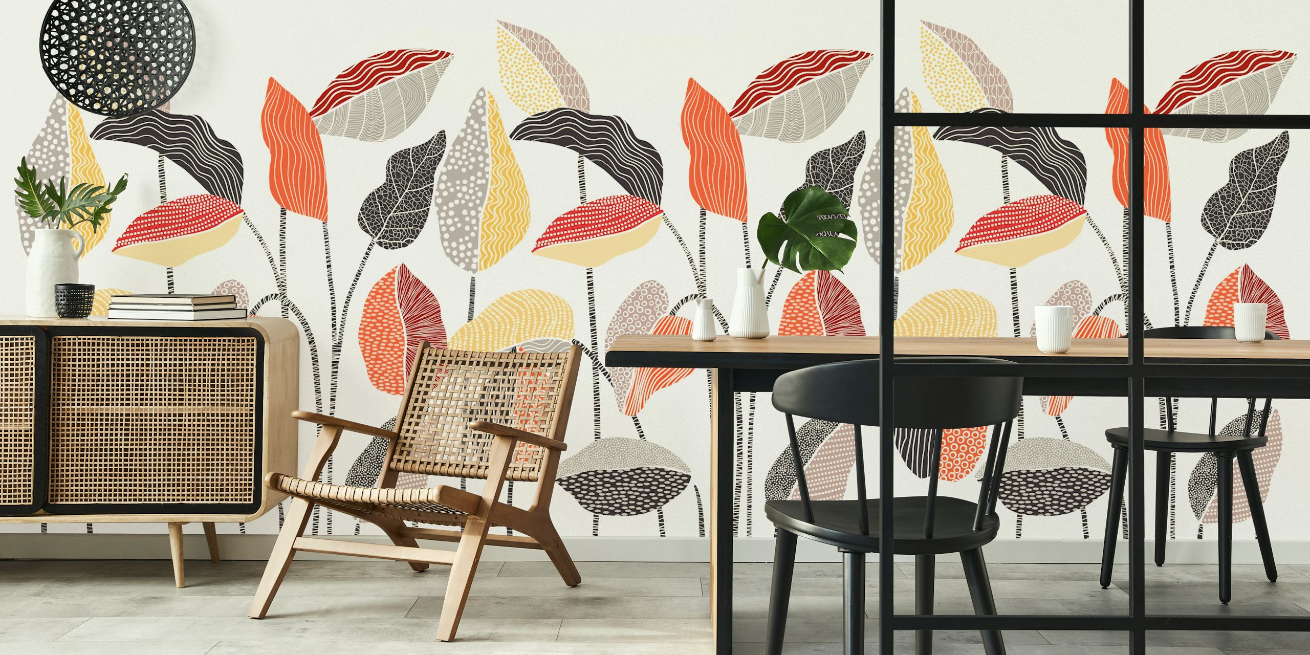 Rustic Leaf Tapestry papel pintado en una habitación