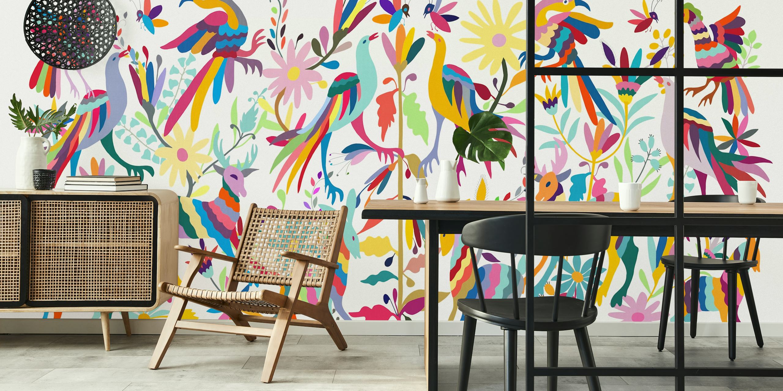 Colorful floral and animal patterns in various colors wallpaper