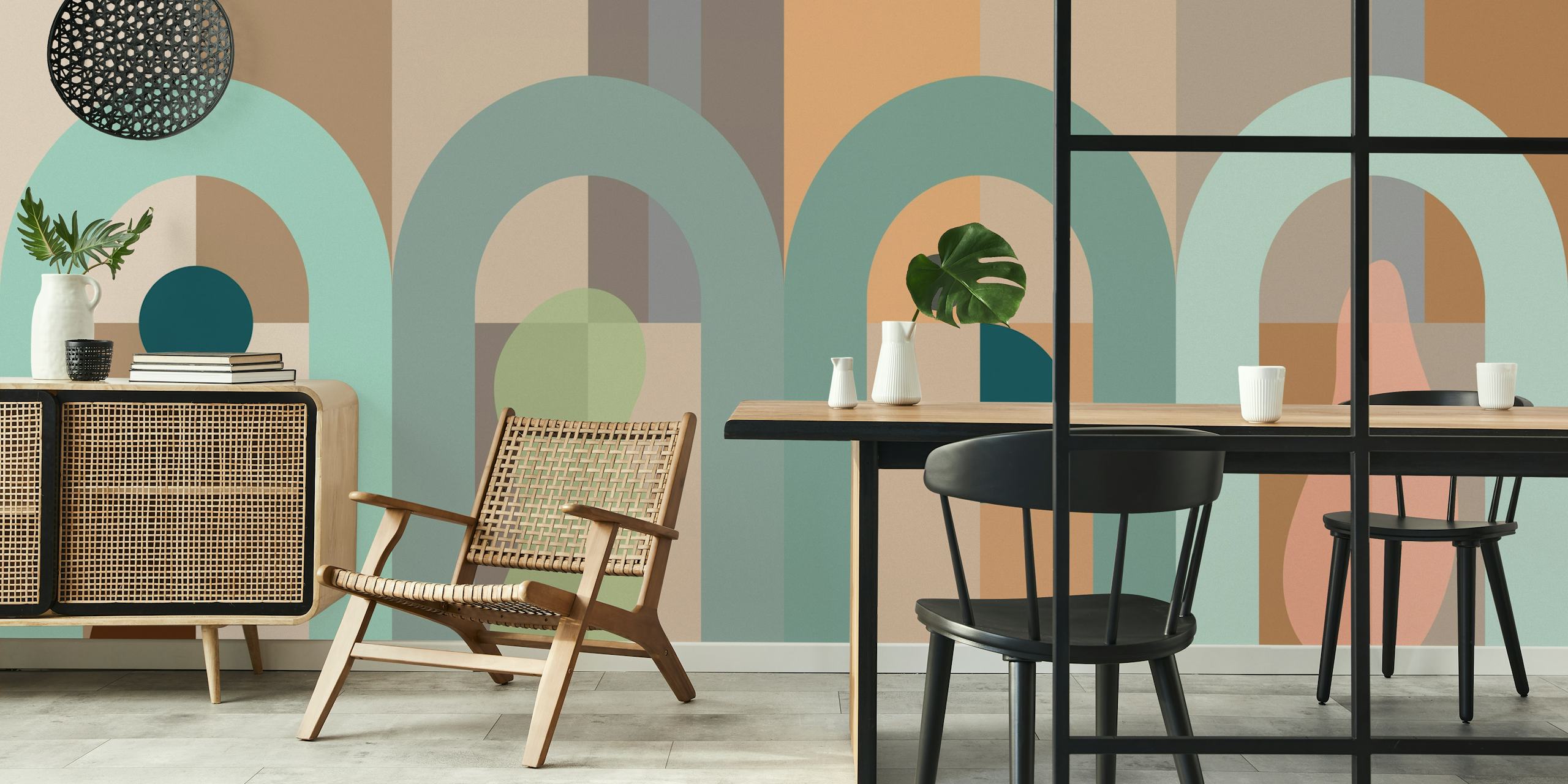 Geometric shapes in soft pastel colors, abstract arch wallpaper