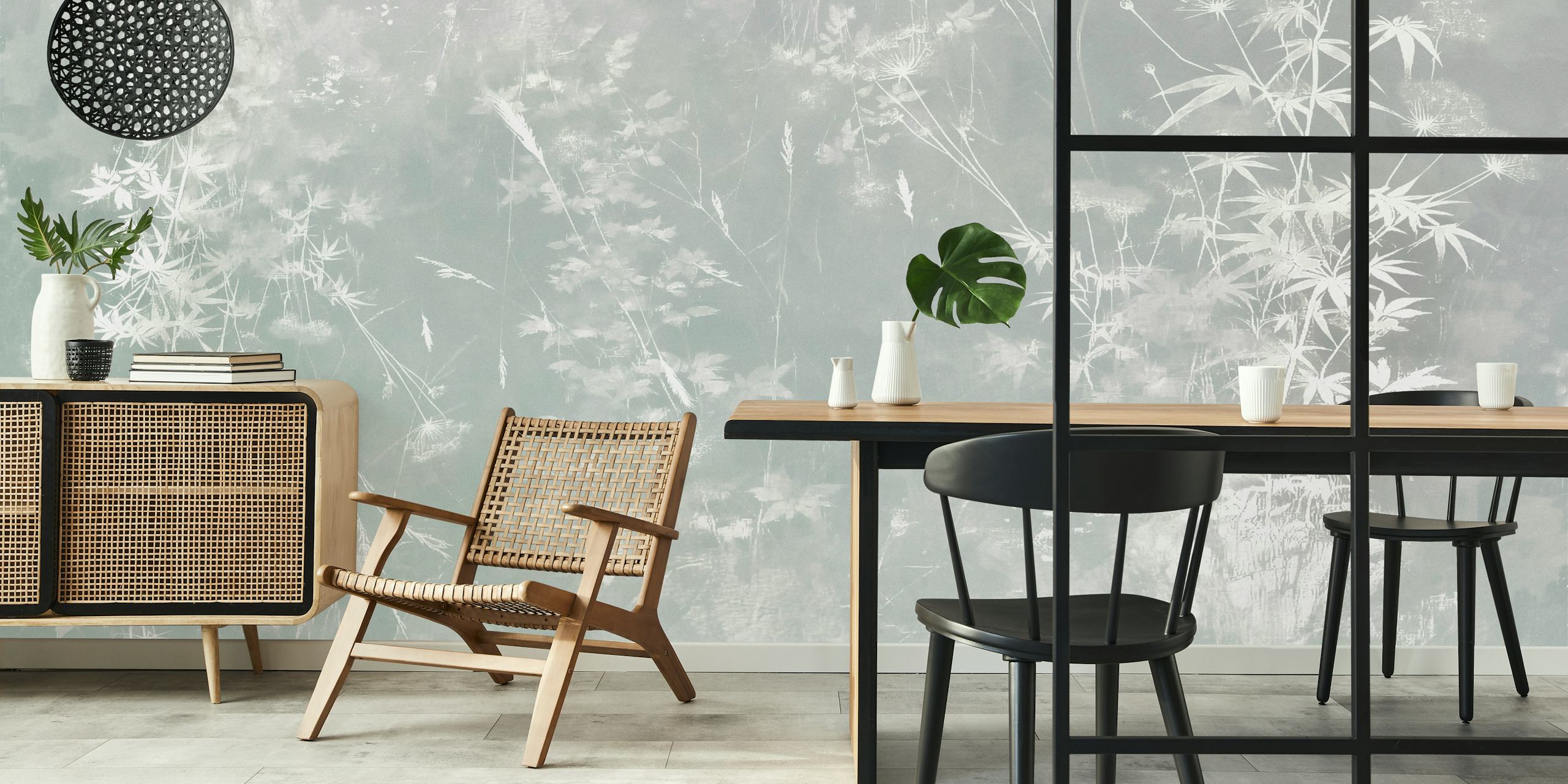 Gray floral pattern with soft misty effect wallpaper