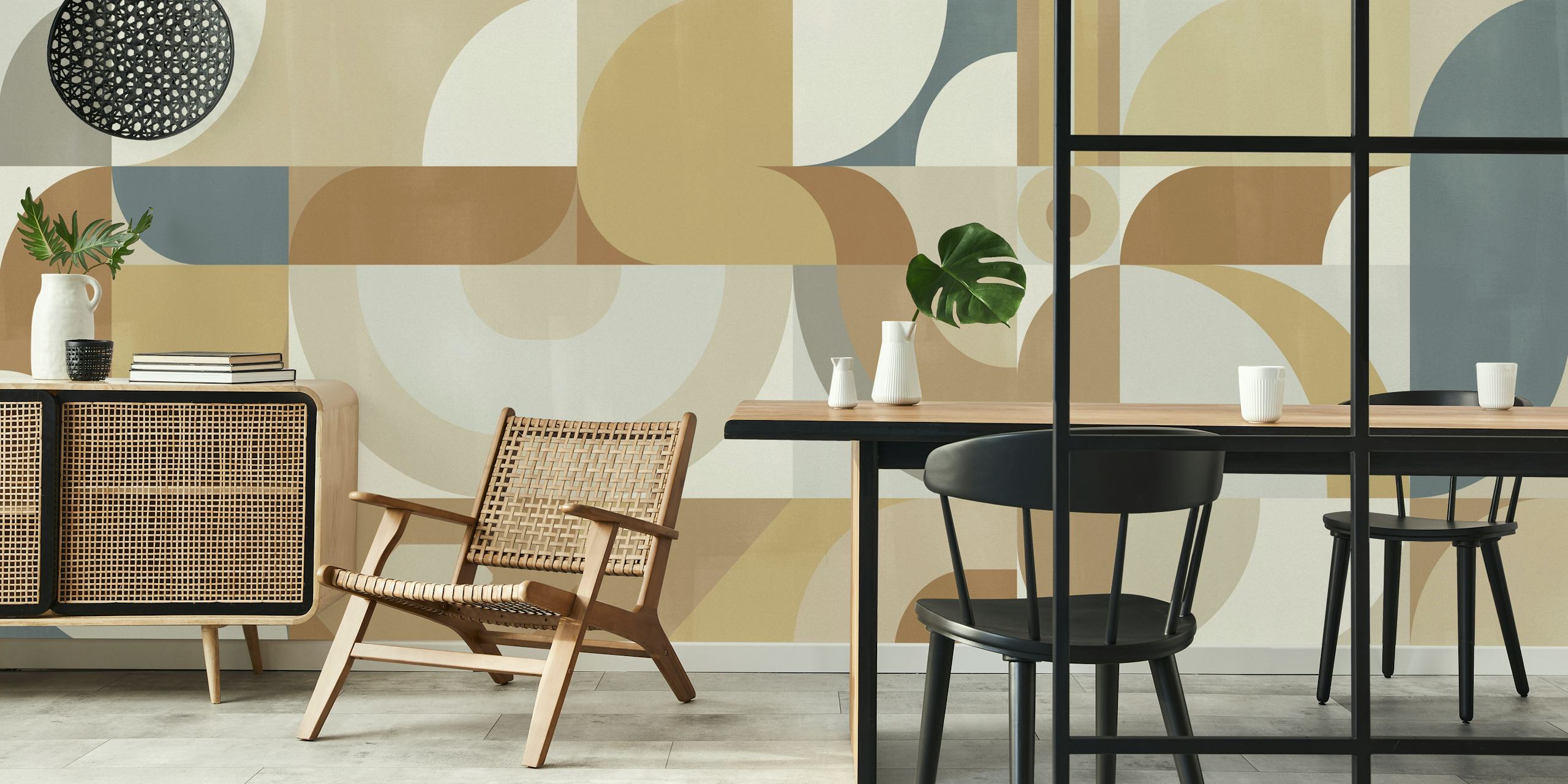 Mid Century Bauhaus Harmony Tapete in einem Raum