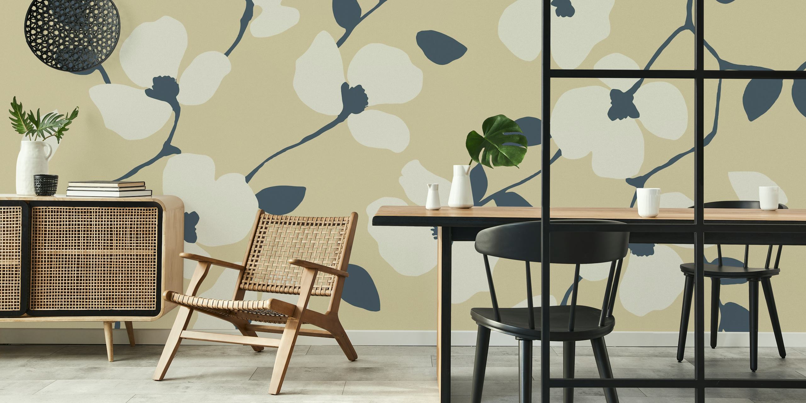 Flower Modern Nude wallpaper in a room