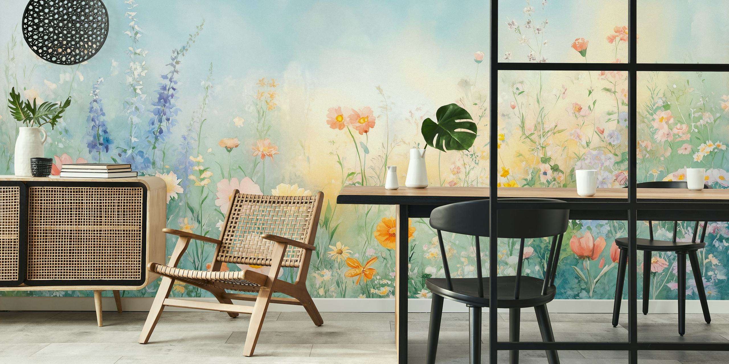 Tapeta Watercolor Wildflower Serenity w pokoju