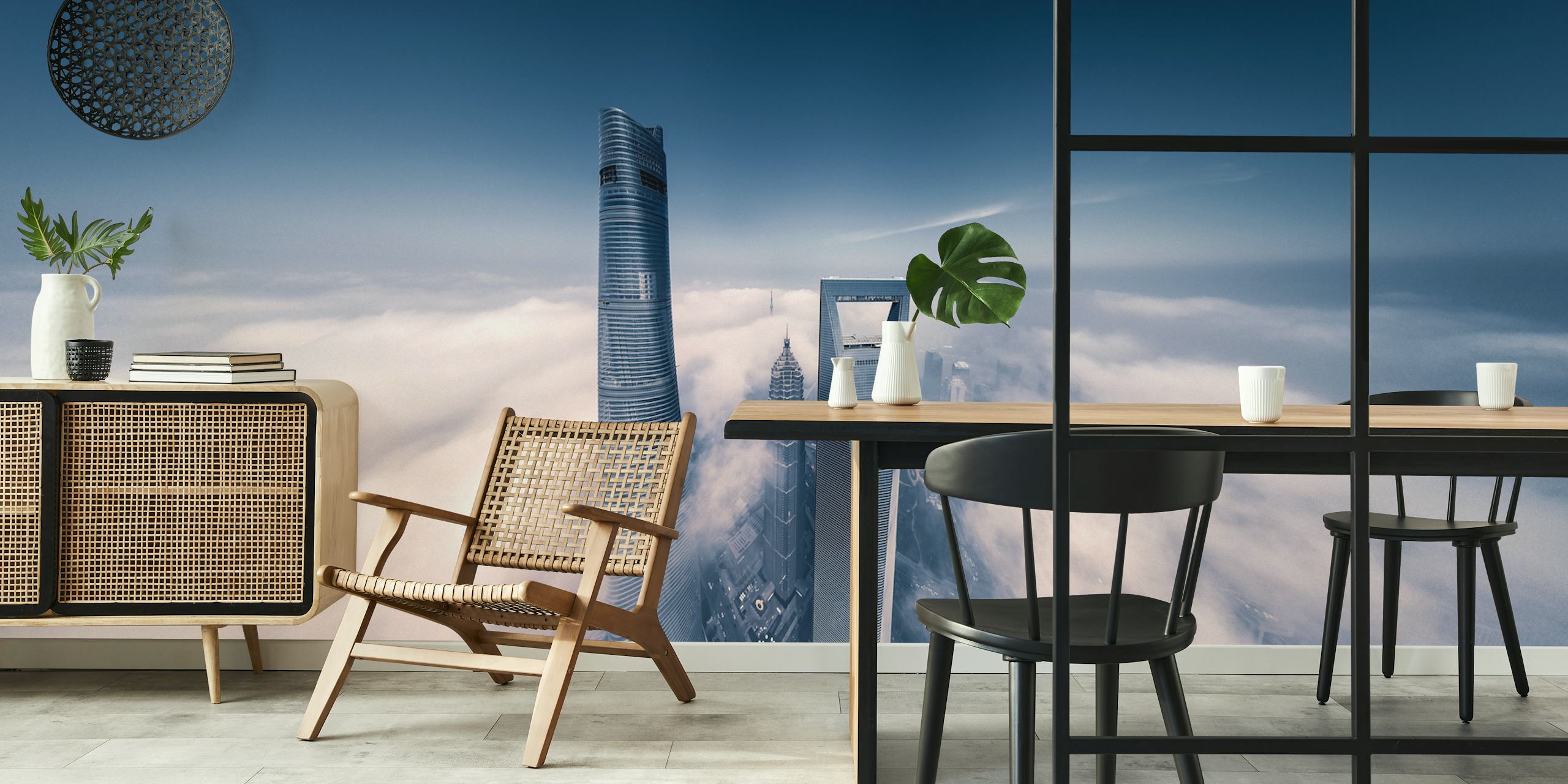 Shanghai Tower Tapete in einem stilvollen Raum