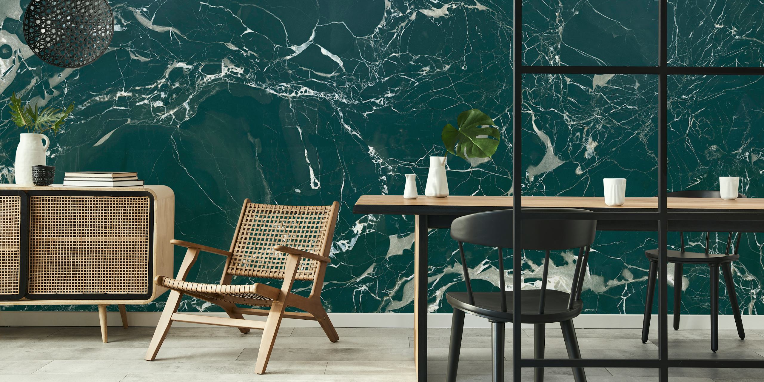 Green marble texture with black and white veining wallpaper