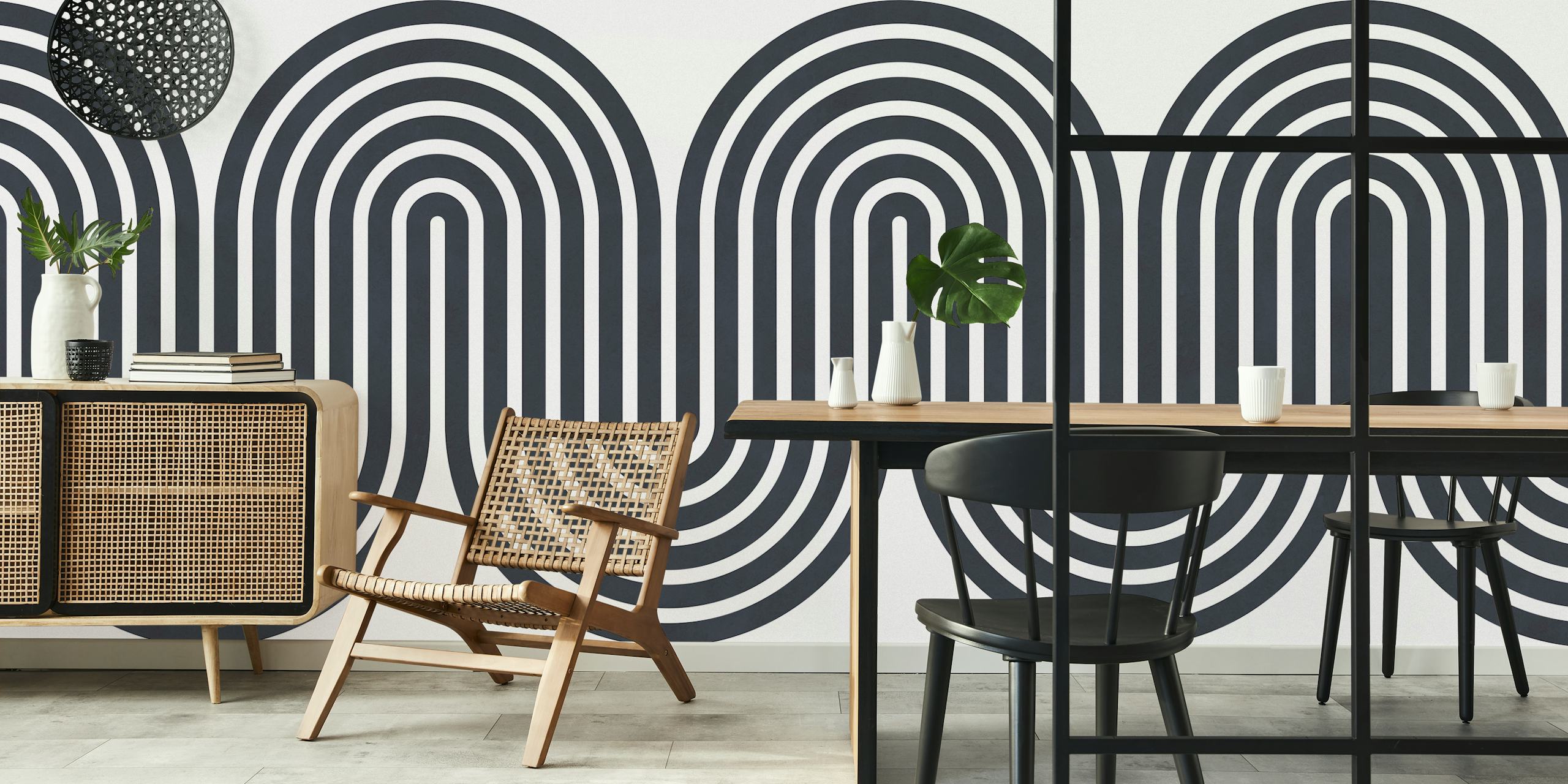 Black and white curvy lines abstract wallpaper