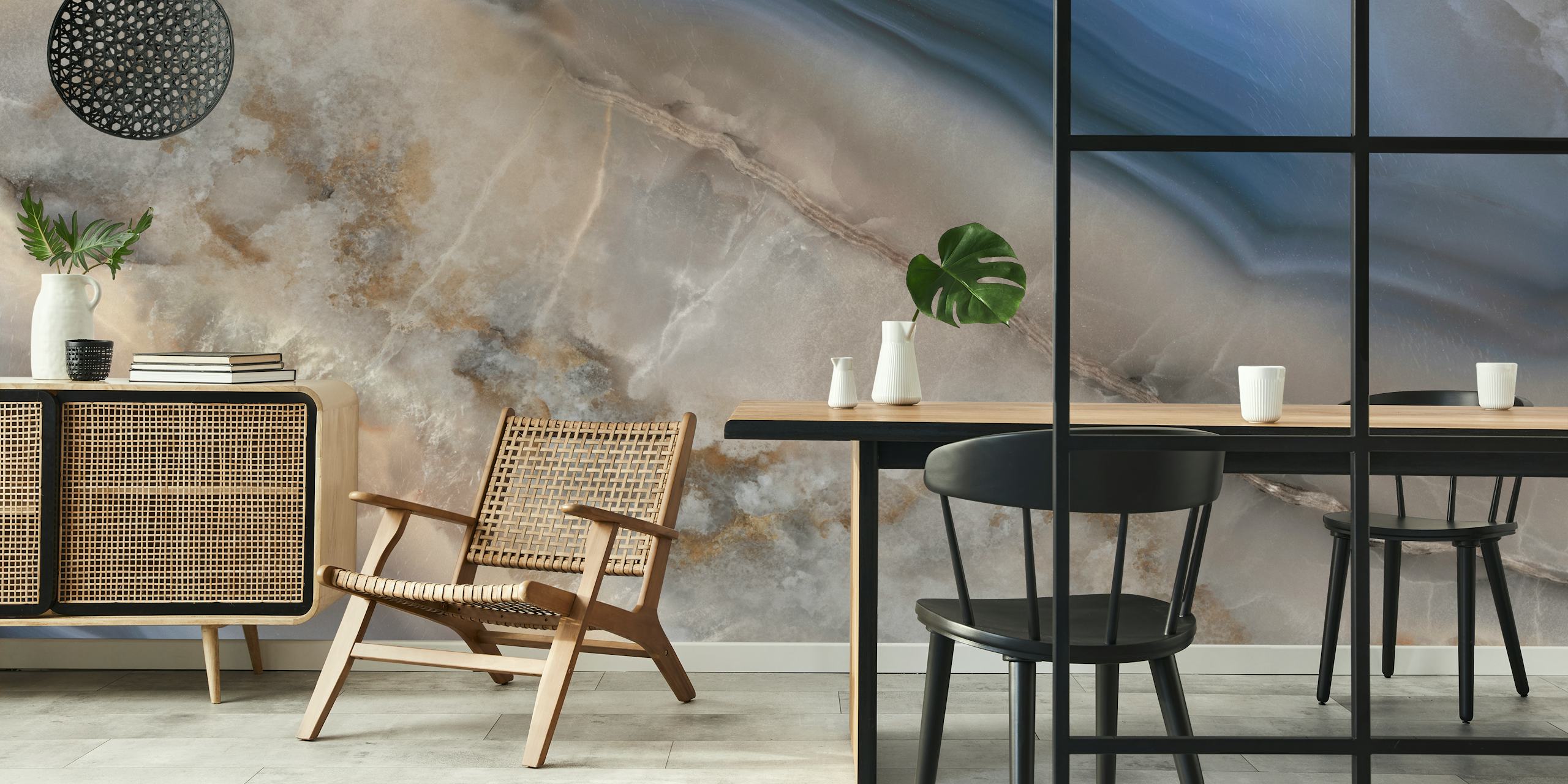 Blue, grey, and cream marbled patterns wallpaper