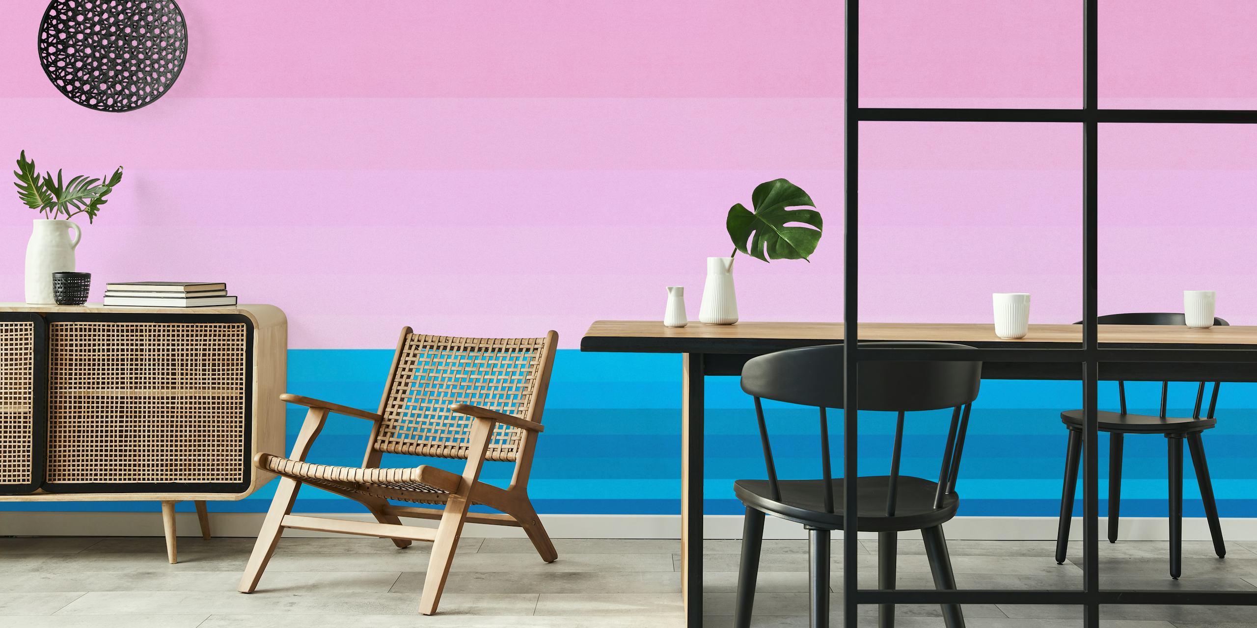 Gradient blue and pink striped wallpaper