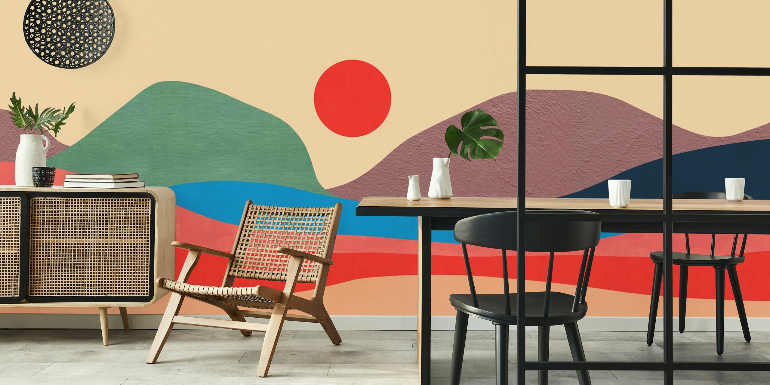 Colorful abstract landscape shapes with warm tones wallpaper
