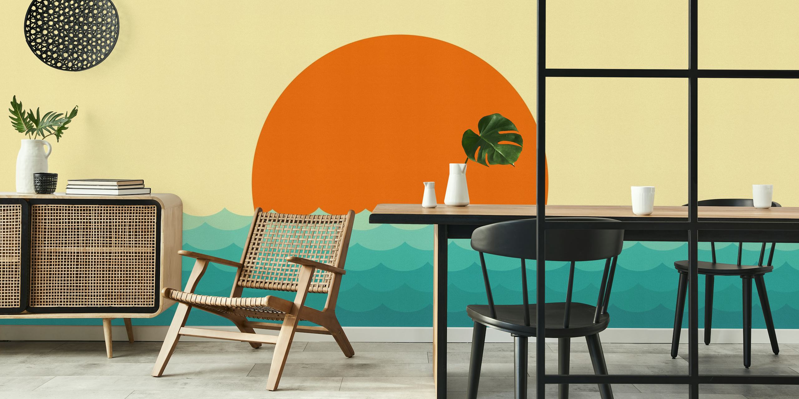 Ταπετσαρία Tropical sunset εμφανίζεται σε δωμάτιο