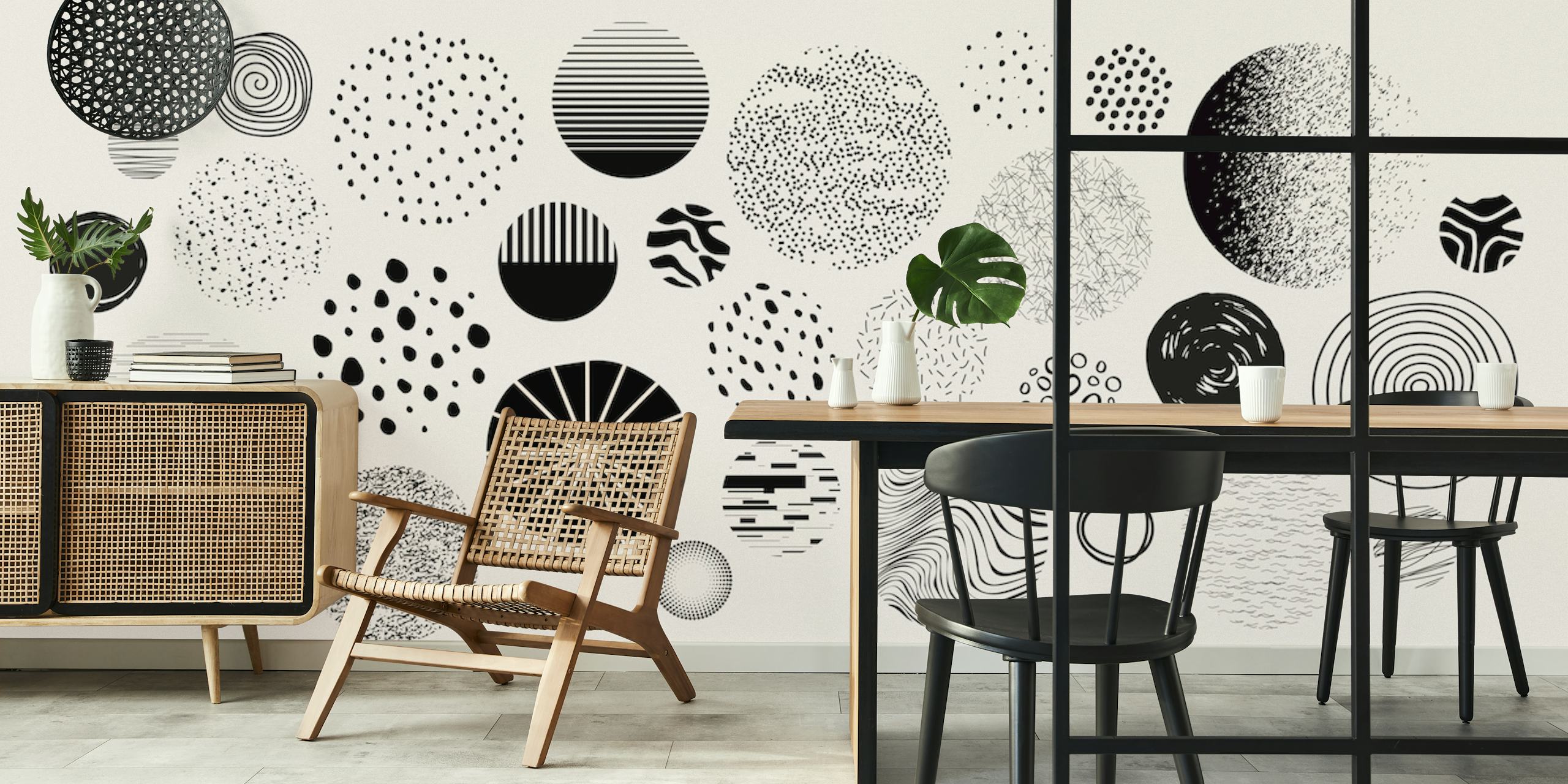 Circles universe wallpaper in a decorated room