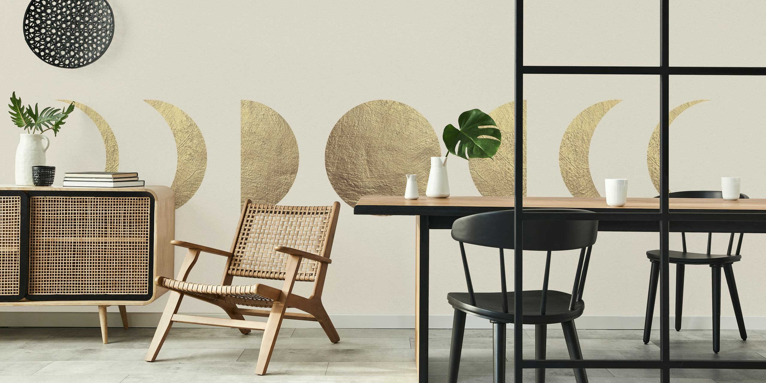 Gold moon phases on a light background wallpaper