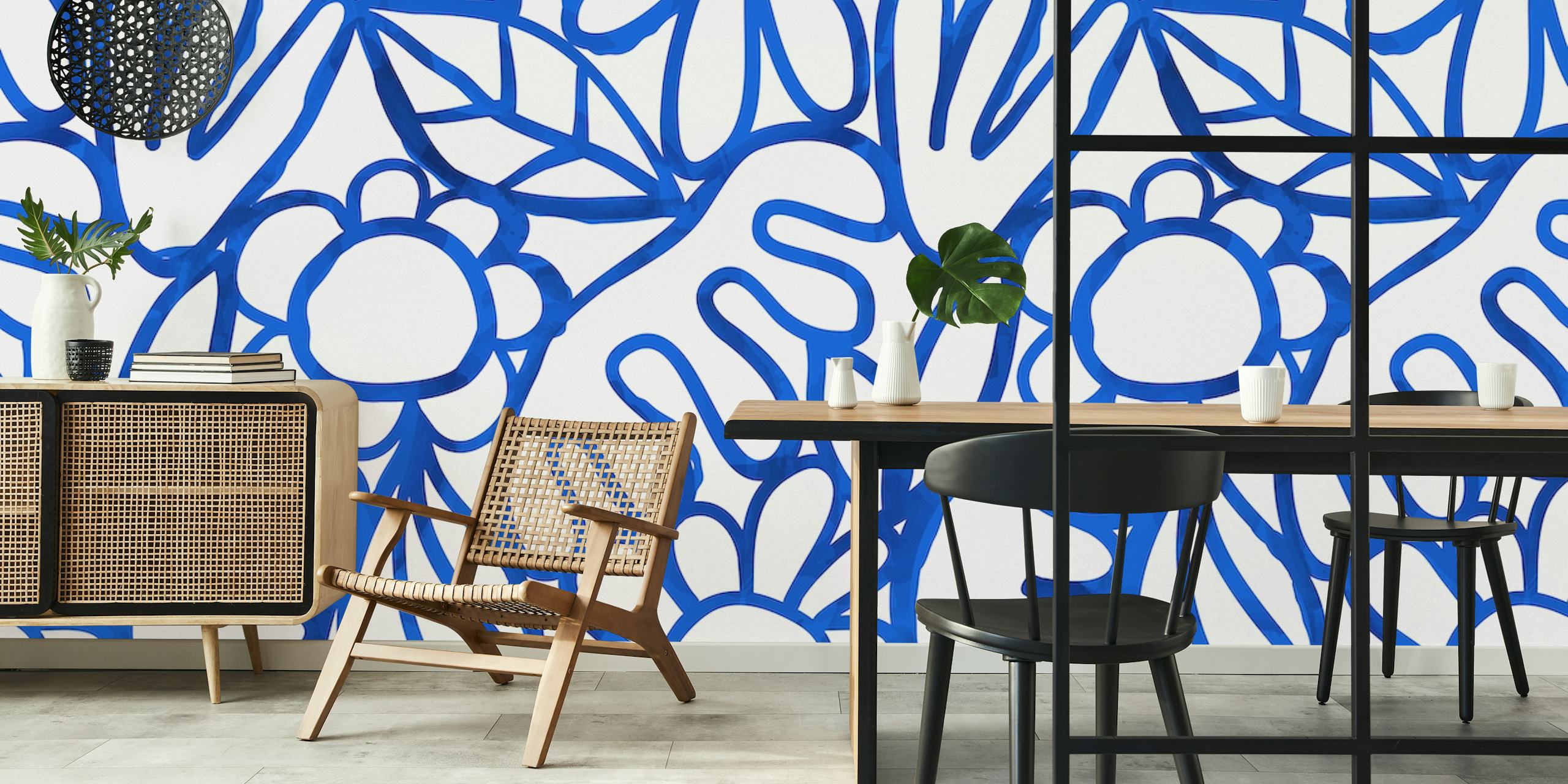 Blue floral patterns with leaves and flowers wallpaper