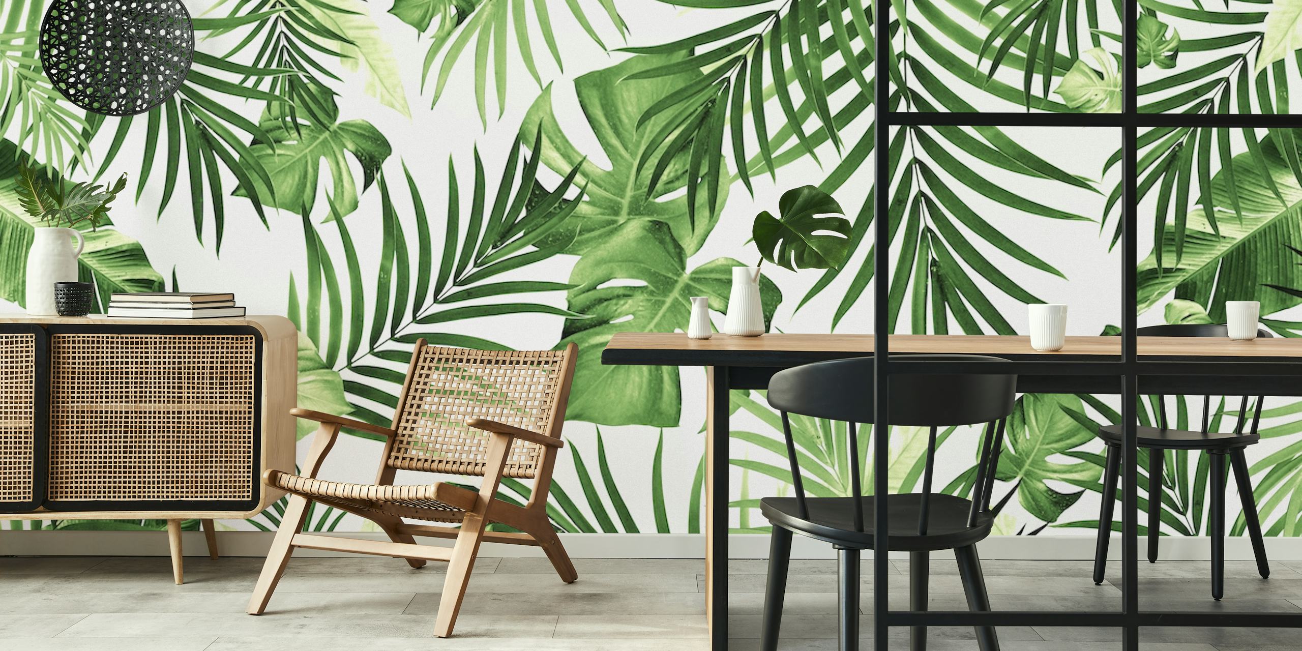 Papier peint mural de feuilles de jungle tropicale avec différentes nuances de feuillage vert