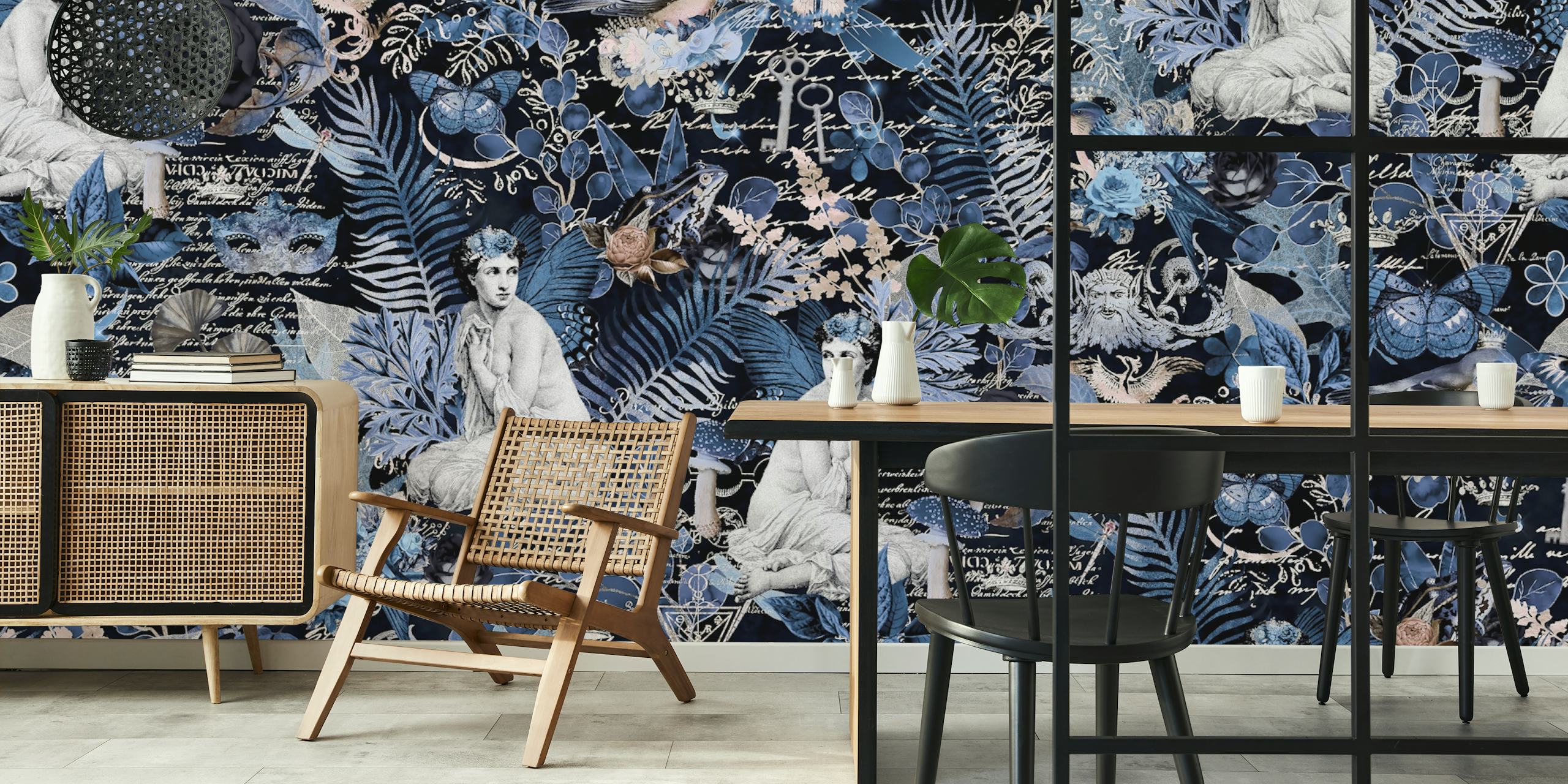 Mystic Mythology Forest Blue wallpaper in a room