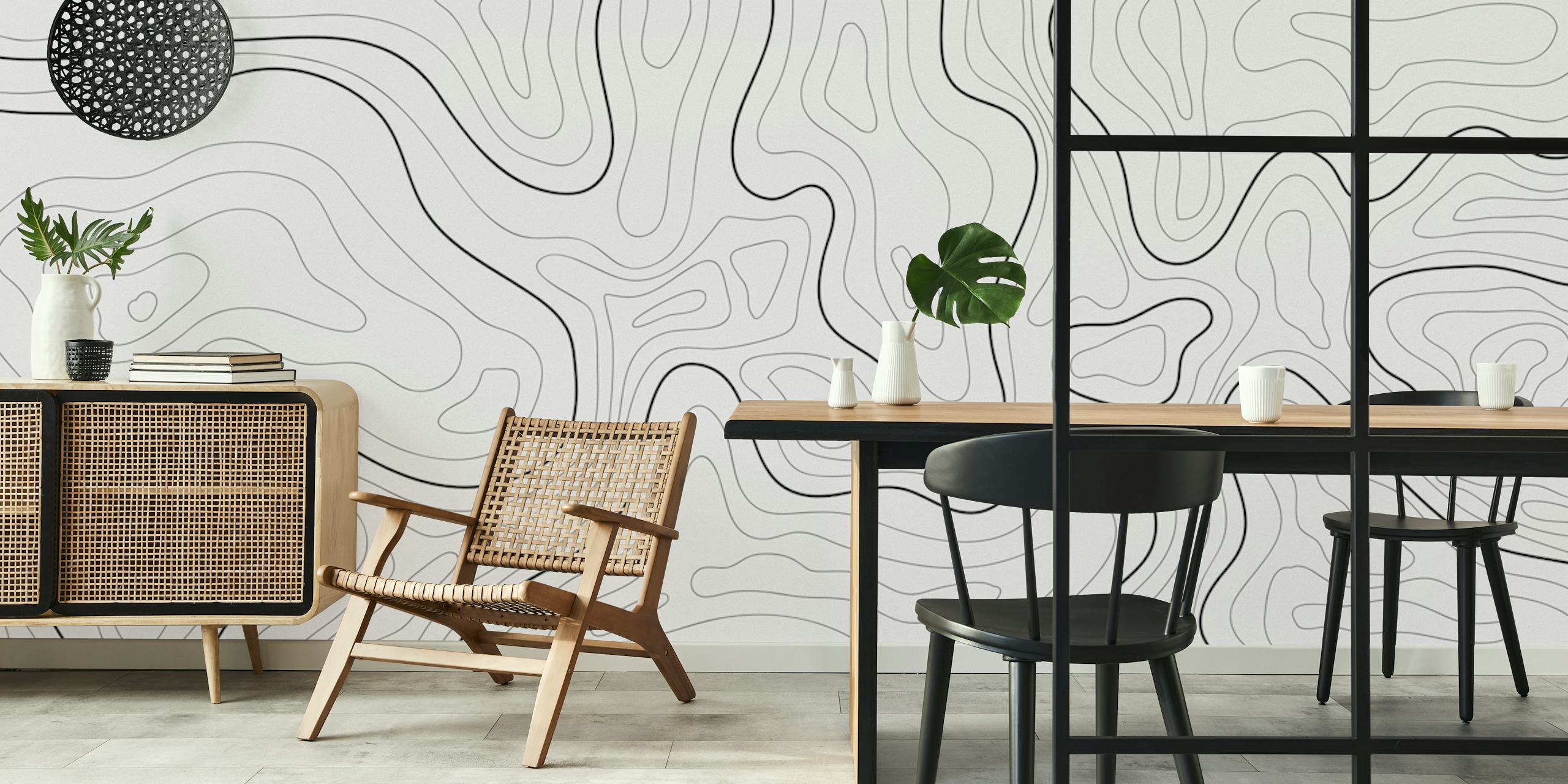 Papel tapiz Topographic map exhibido en una habitación
