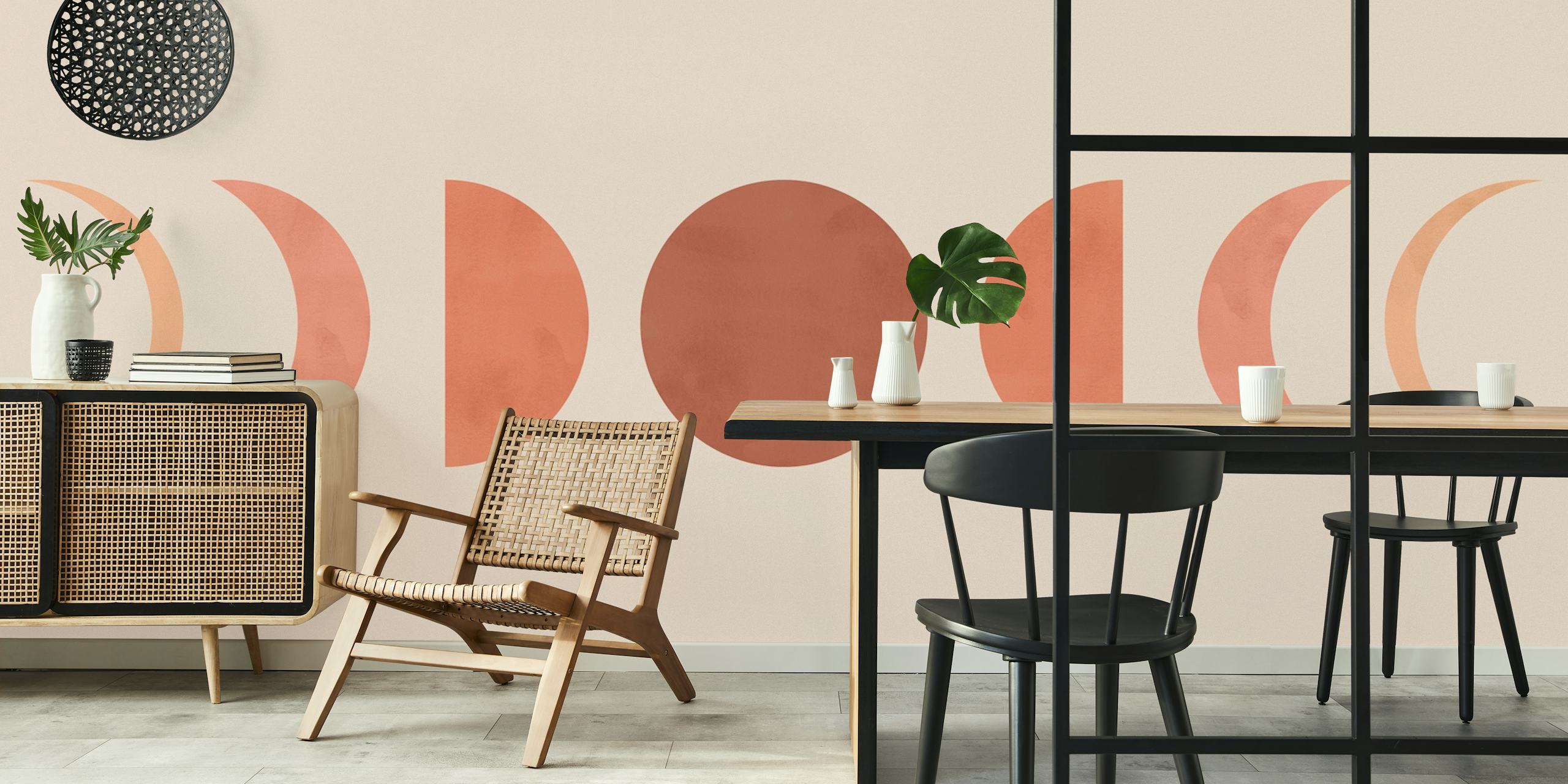 Moon phases design in earthy tones on beige background wallpaper