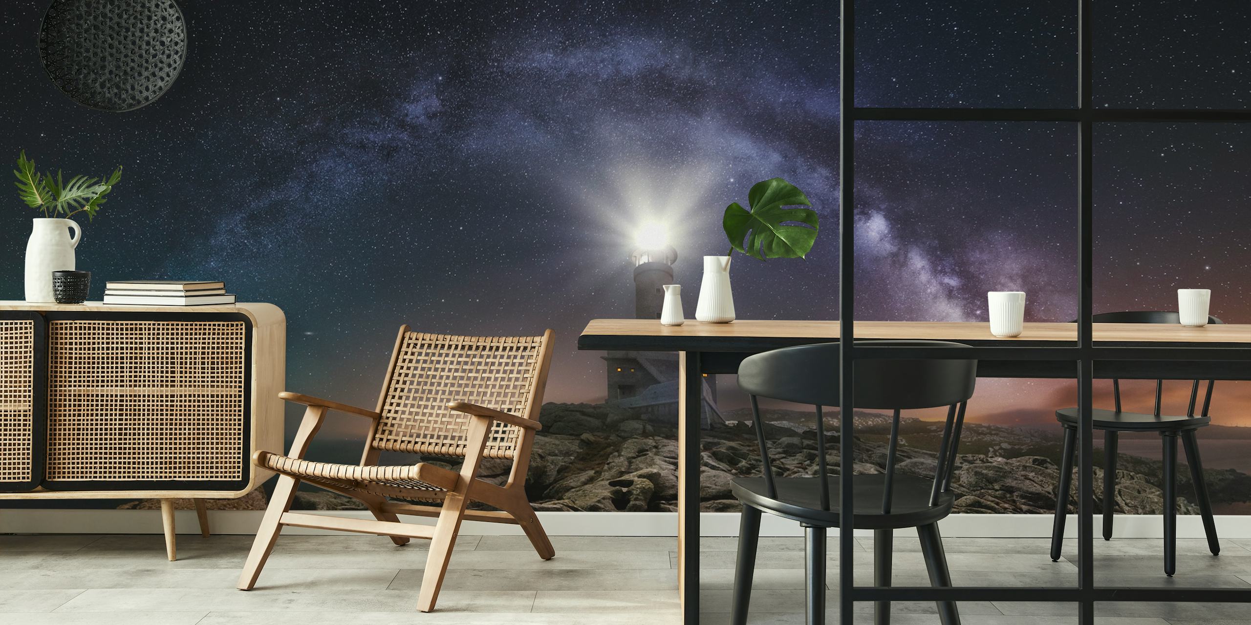 Lighthouse wallpaper in a room setting