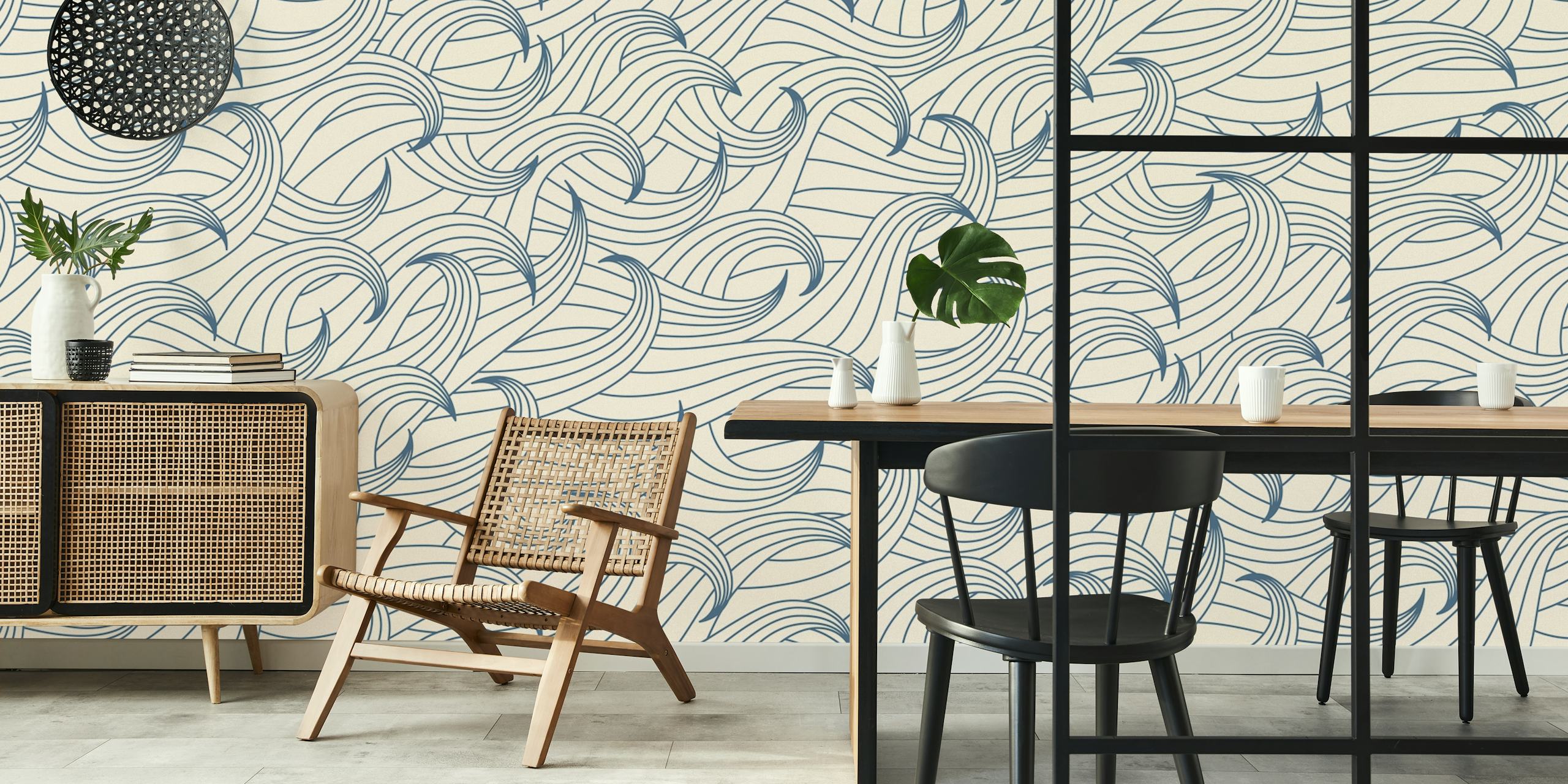 Waves coastal chic wallpaper in a room
