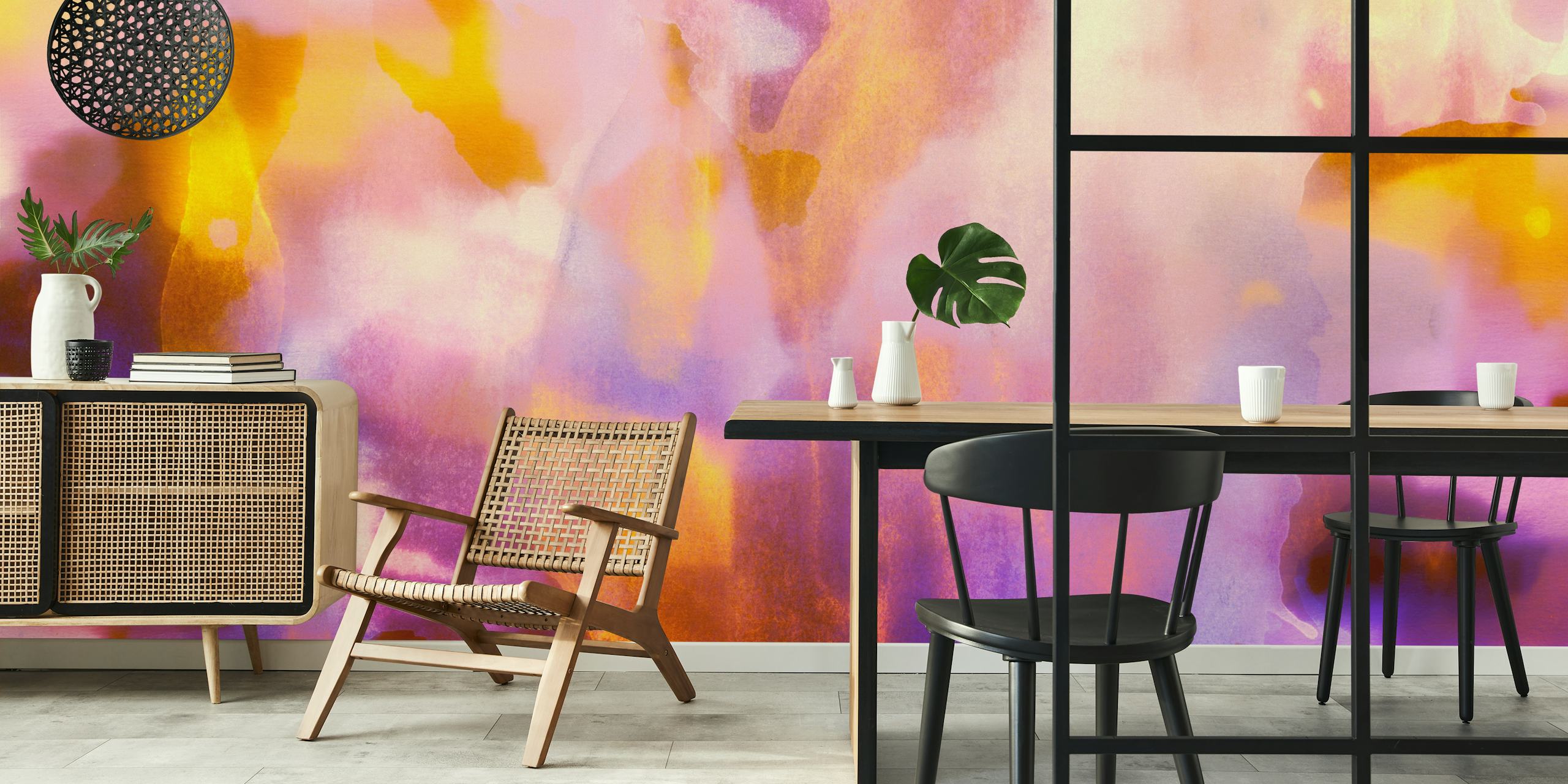 Papier peint Cosmic Japandi Magenta dans une pièce