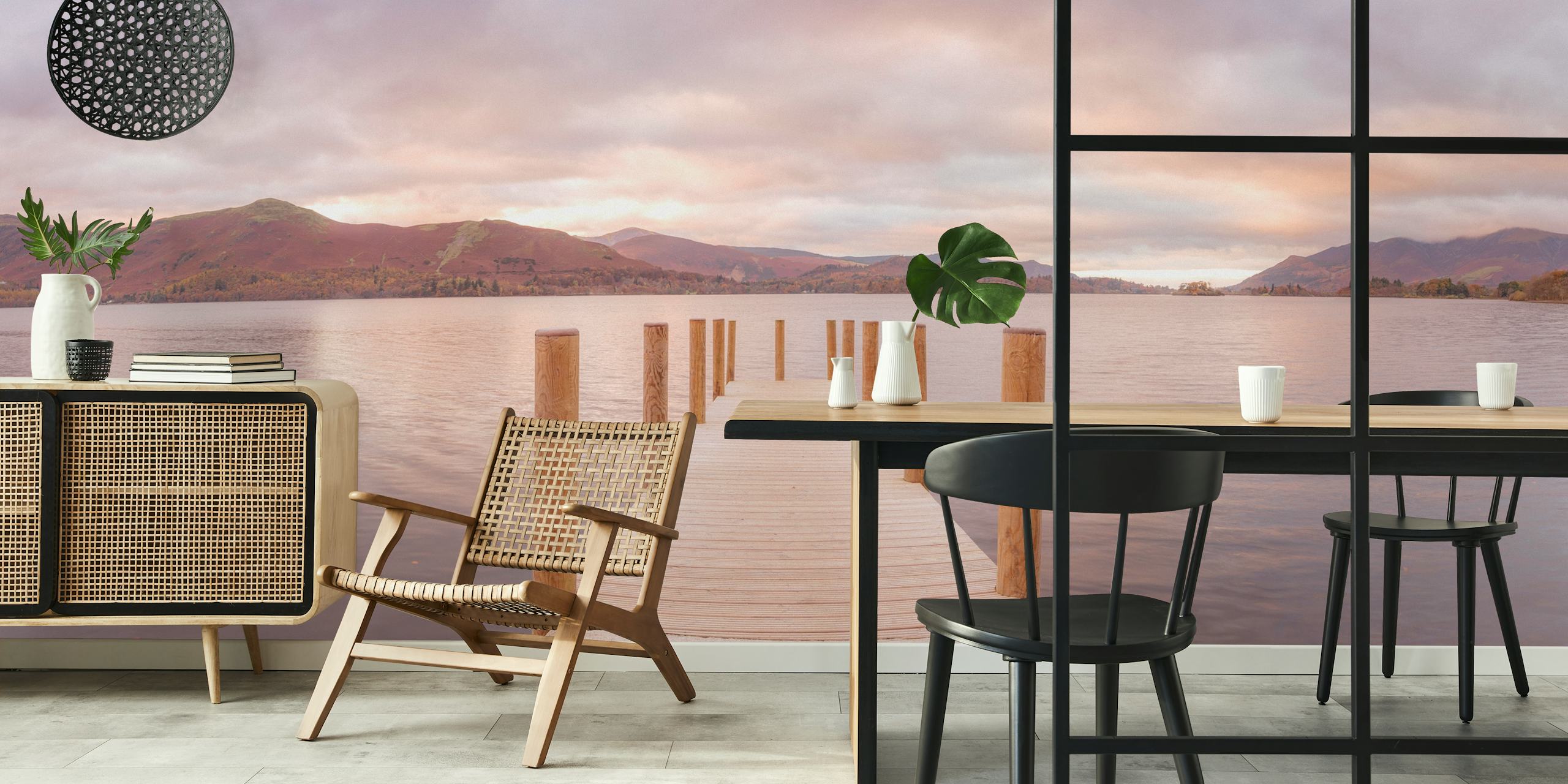 Nature-inspired wallpaper in a room