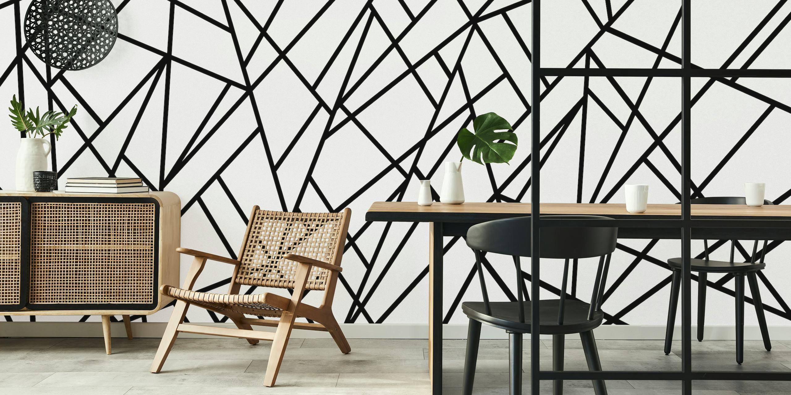 Diseño de papel tapiz geométrico en blanco y negro