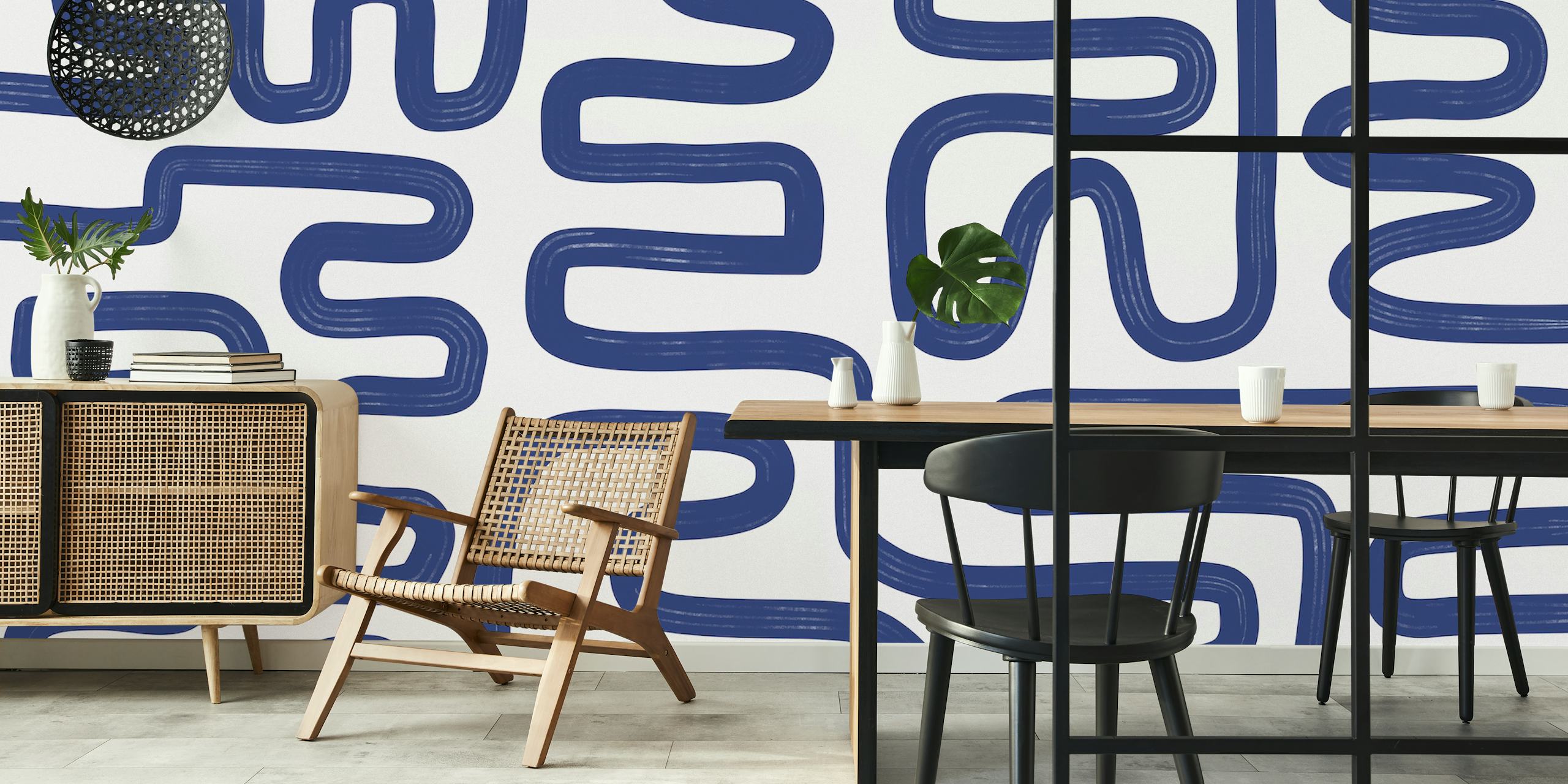Abstract Line Blue wallpaper in a room