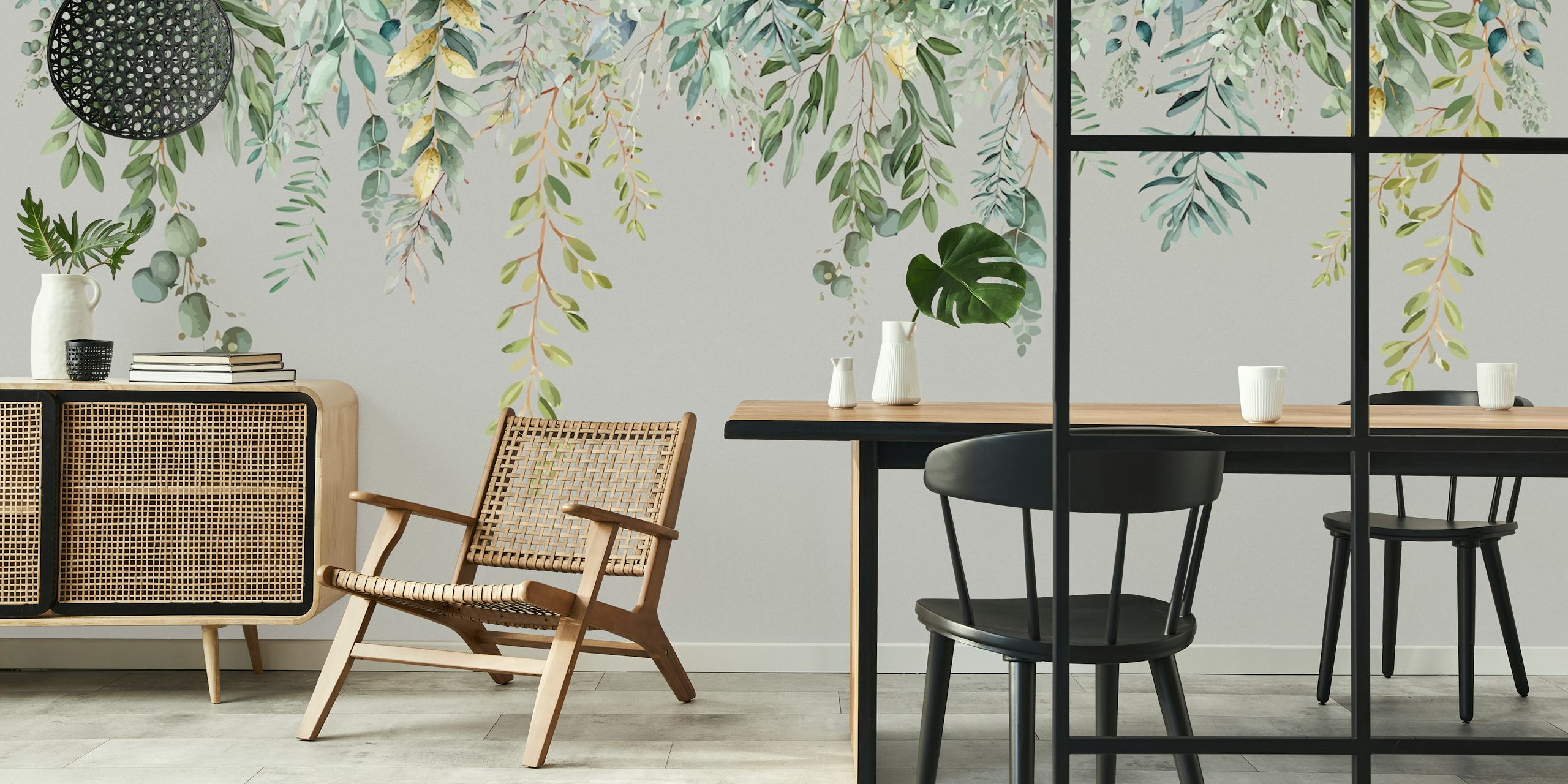 Elegant floral arrangements draped over rocks wall mural