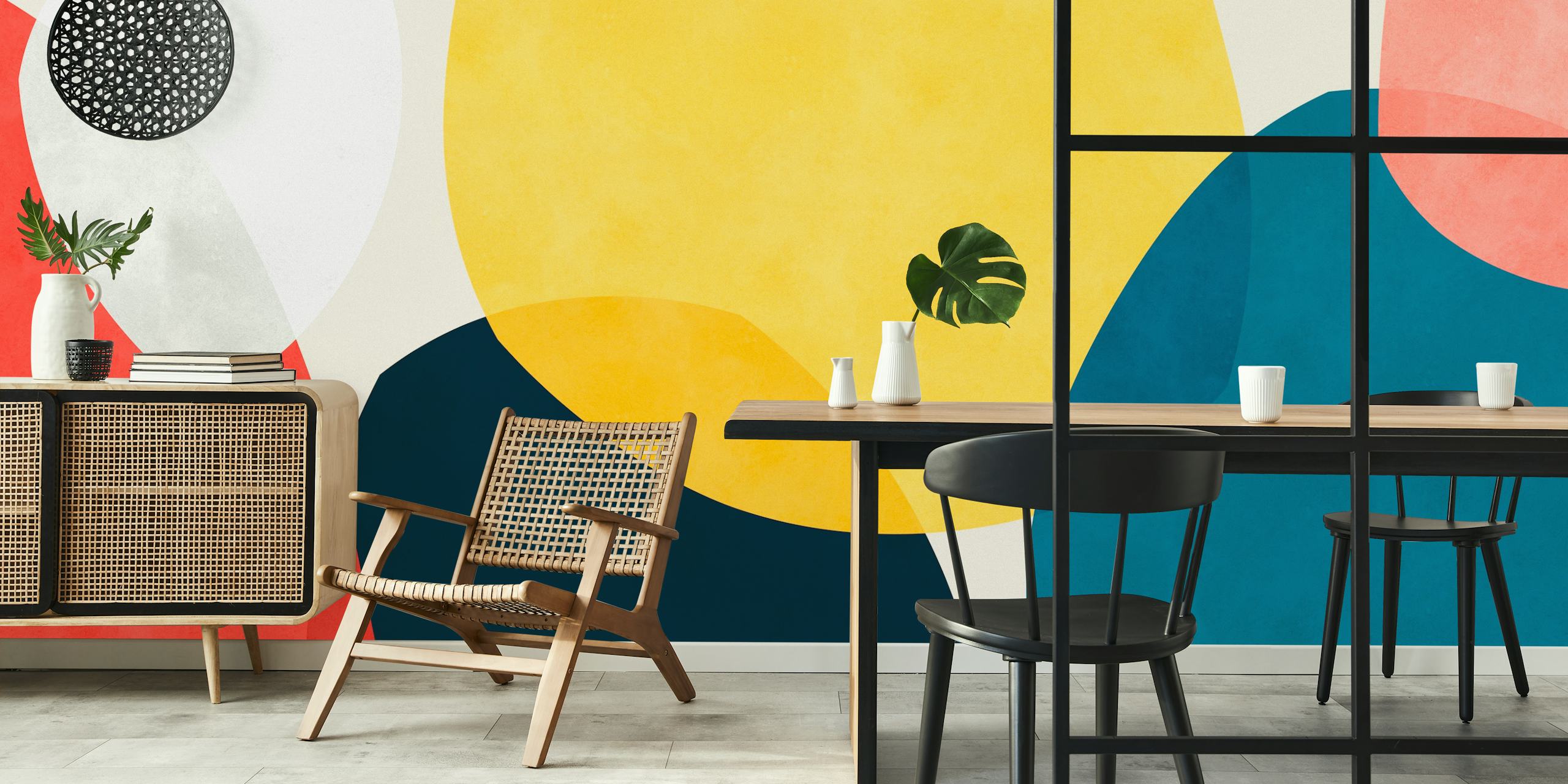Colorful abstract shapes wallpaper in a room