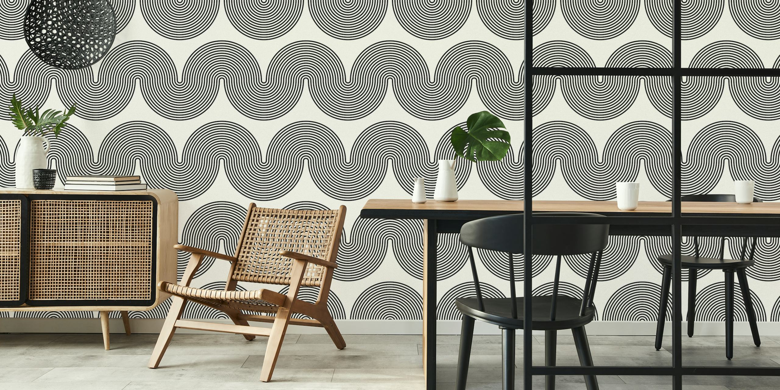 Black and white circular geometric patterns wallpaper