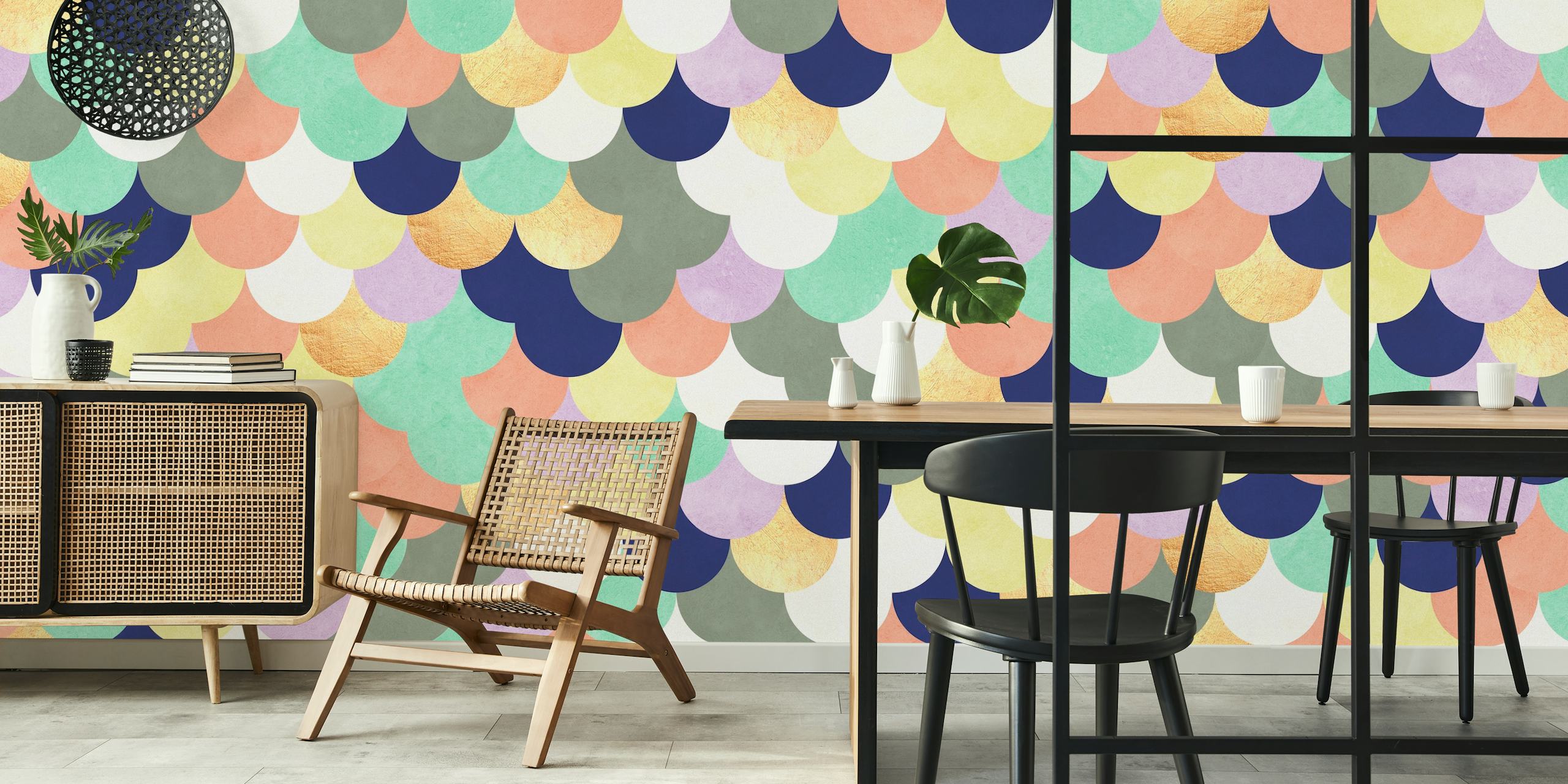 Colorful circles behang in een kamer