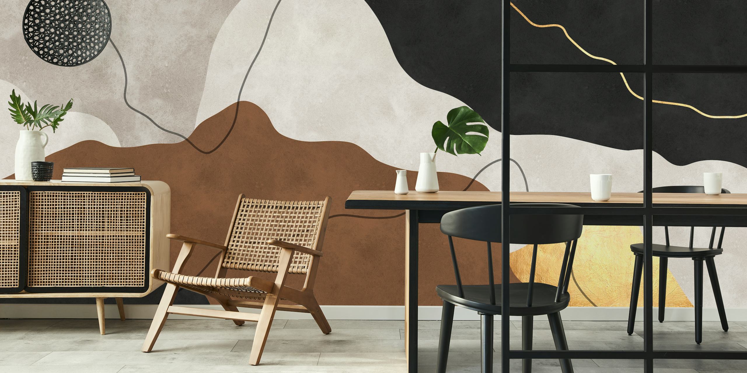 Expressionist forms 2 wallpaper in a room