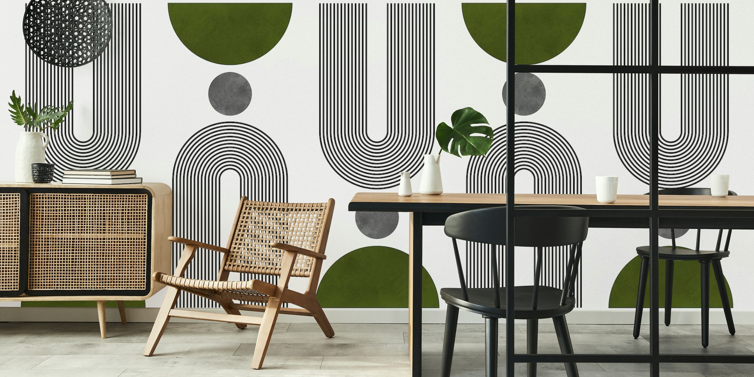 Lines and circles 14 wallpaper in a modern room