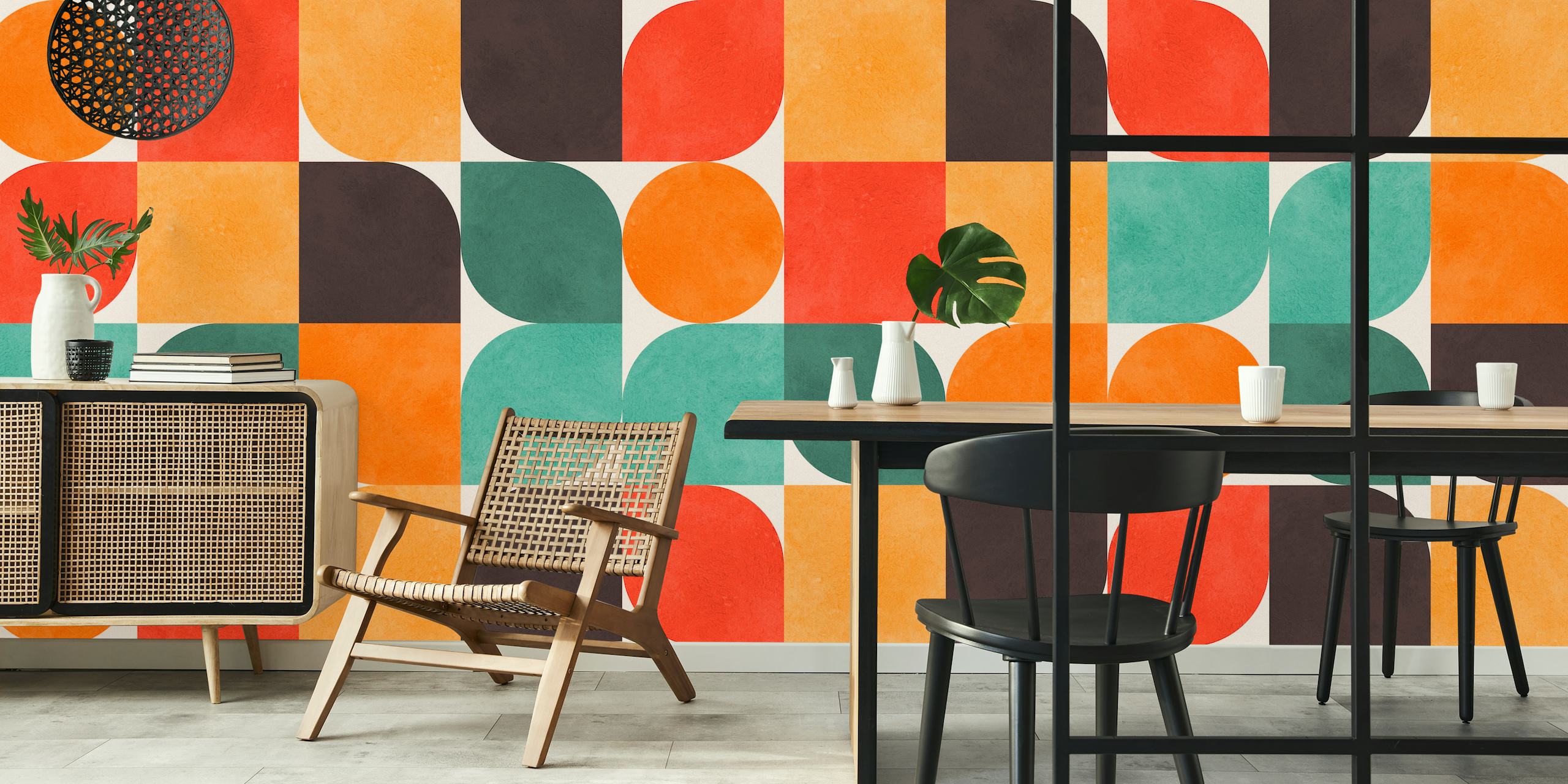 Colors in Harmony 5 geometric pattern wall mural with warm color palette