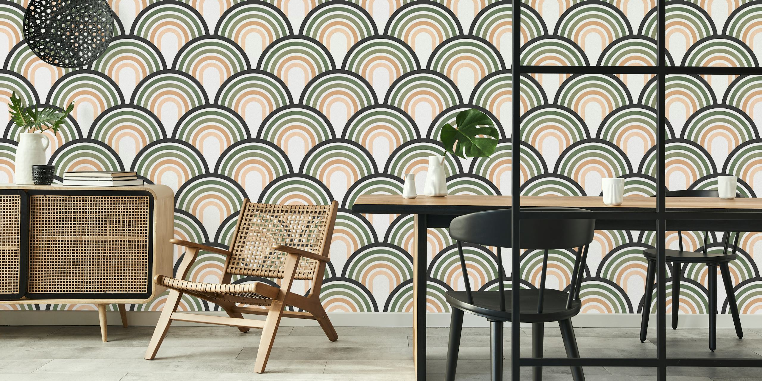 Design de papier peint Boho circles dans une pièce