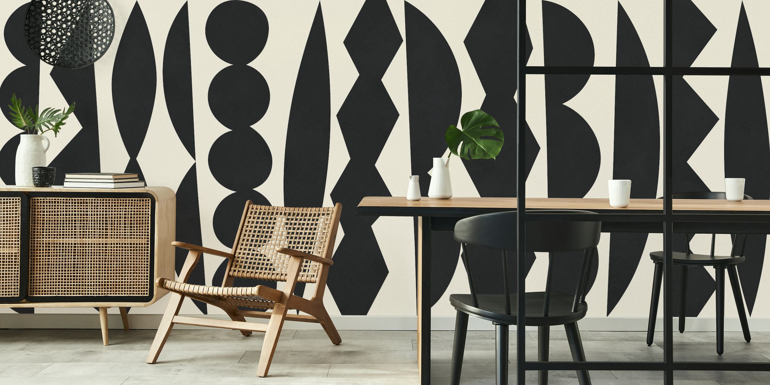 Black tribal pattern with geometric shapes wallpaper