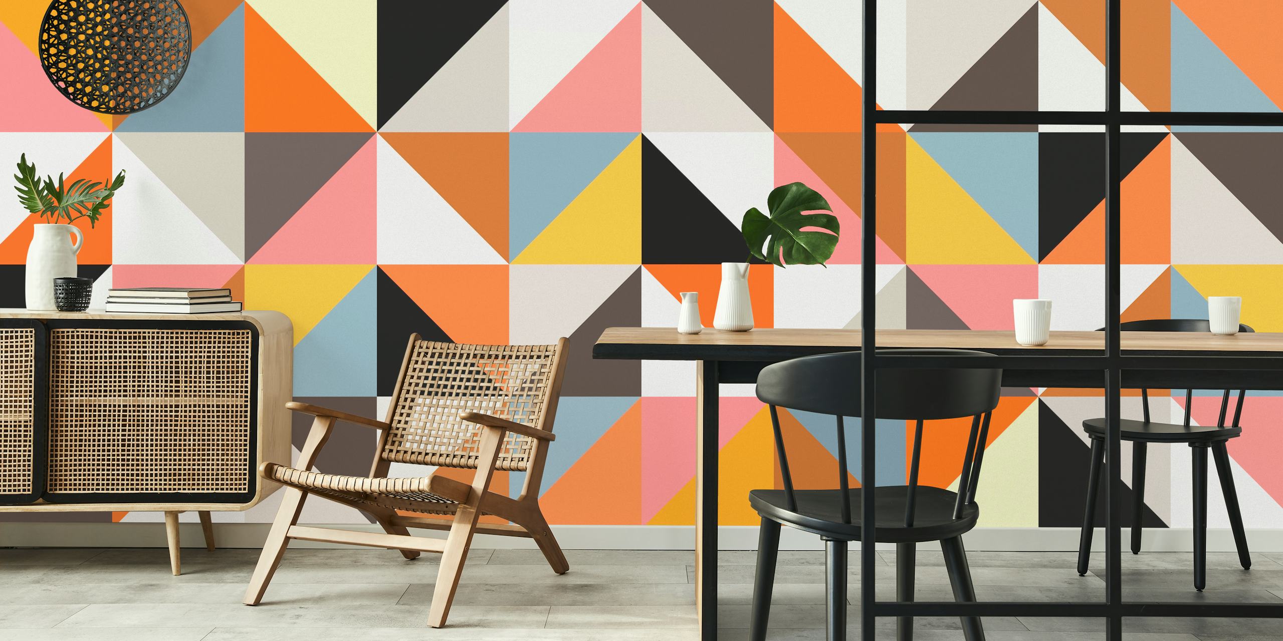 Colorful geometric squares wall mural with a mix of shades
