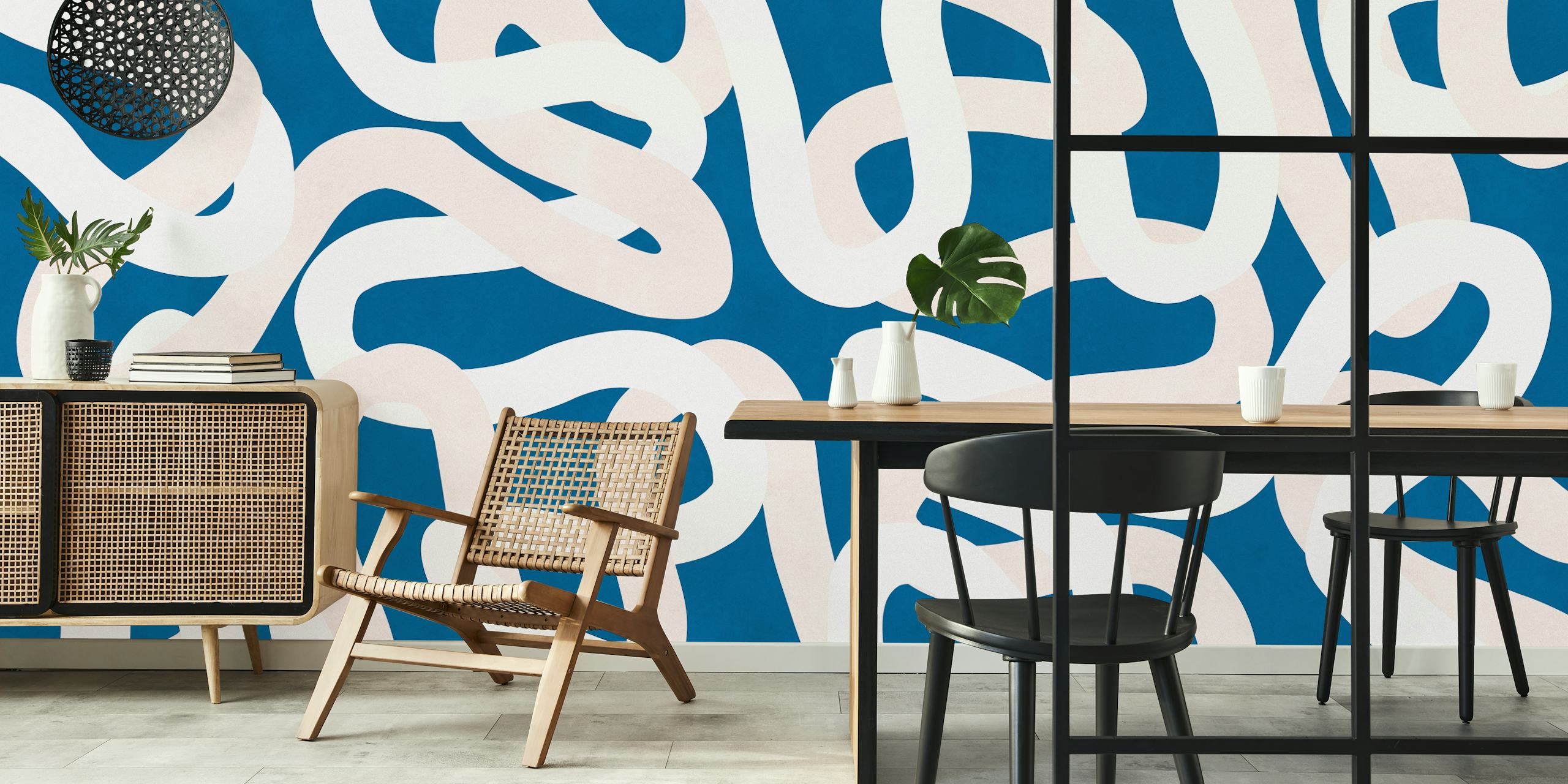 Modern wallpaper with lines on blue background