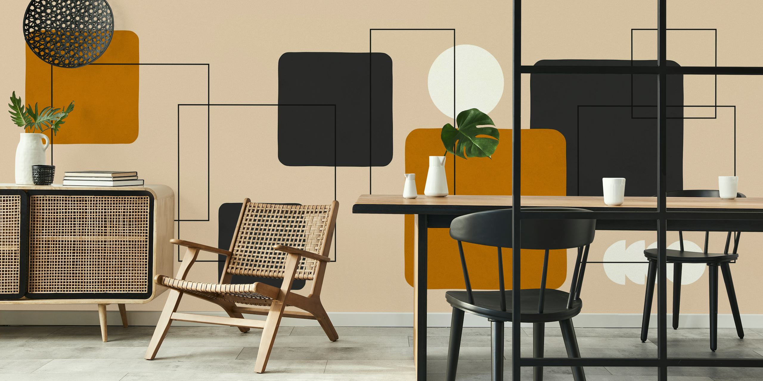 Lines and squares 9 ταπετσαρία σε ένα δωμάτιο