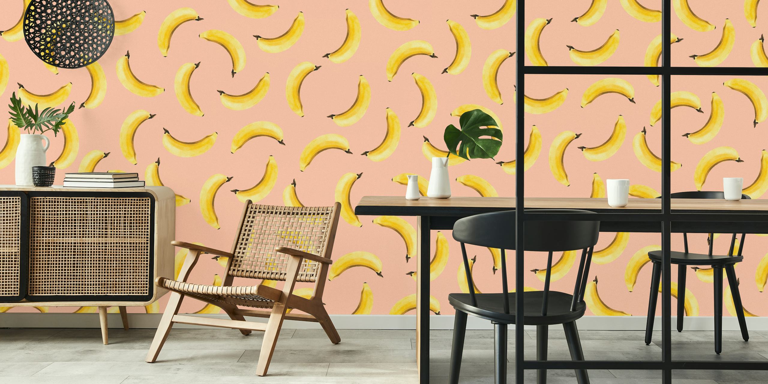 Muro decorativo con motivo di banane su sfondo pastello