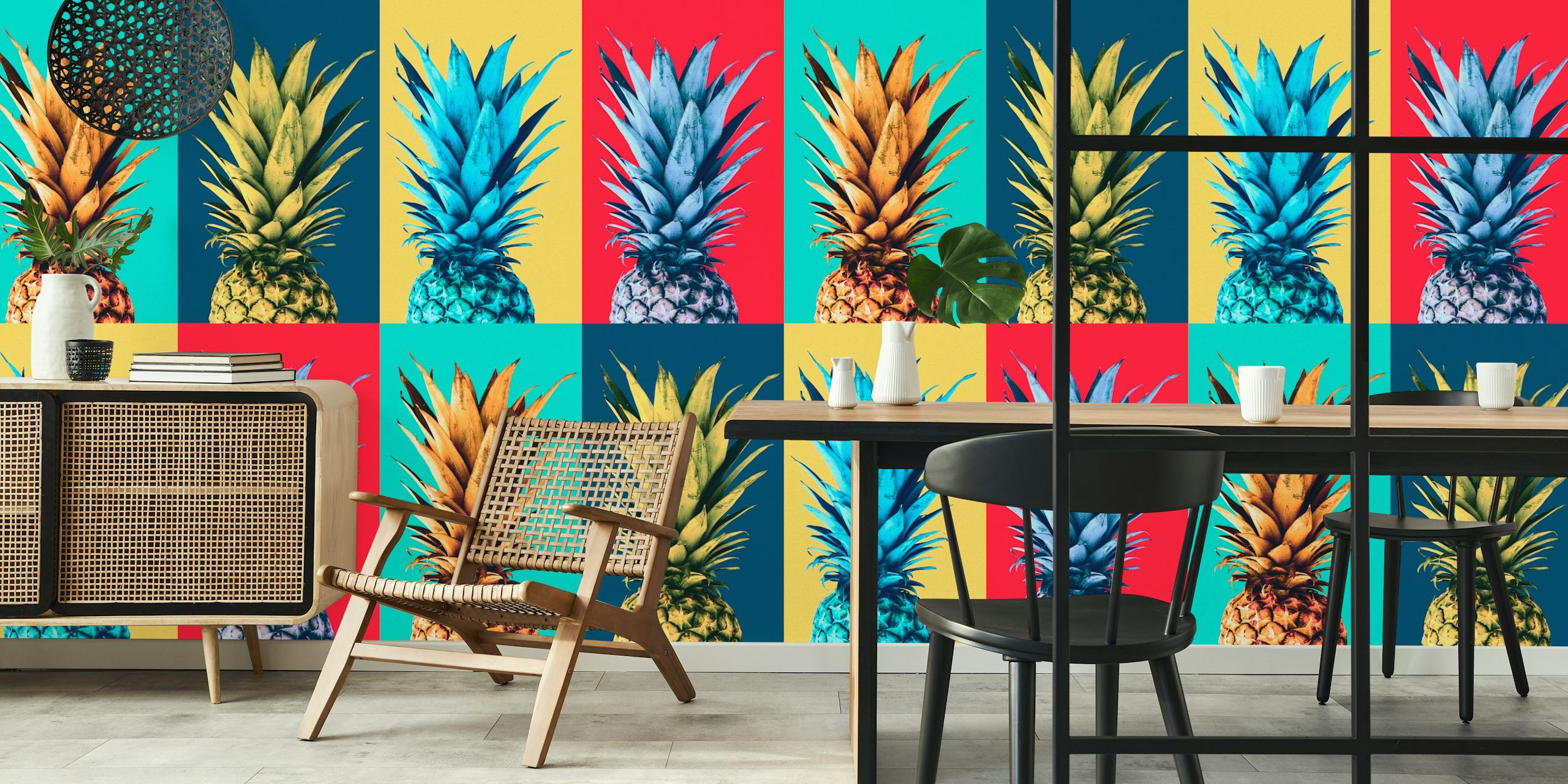 Papier peint mural sticker ananas style pop art coloré